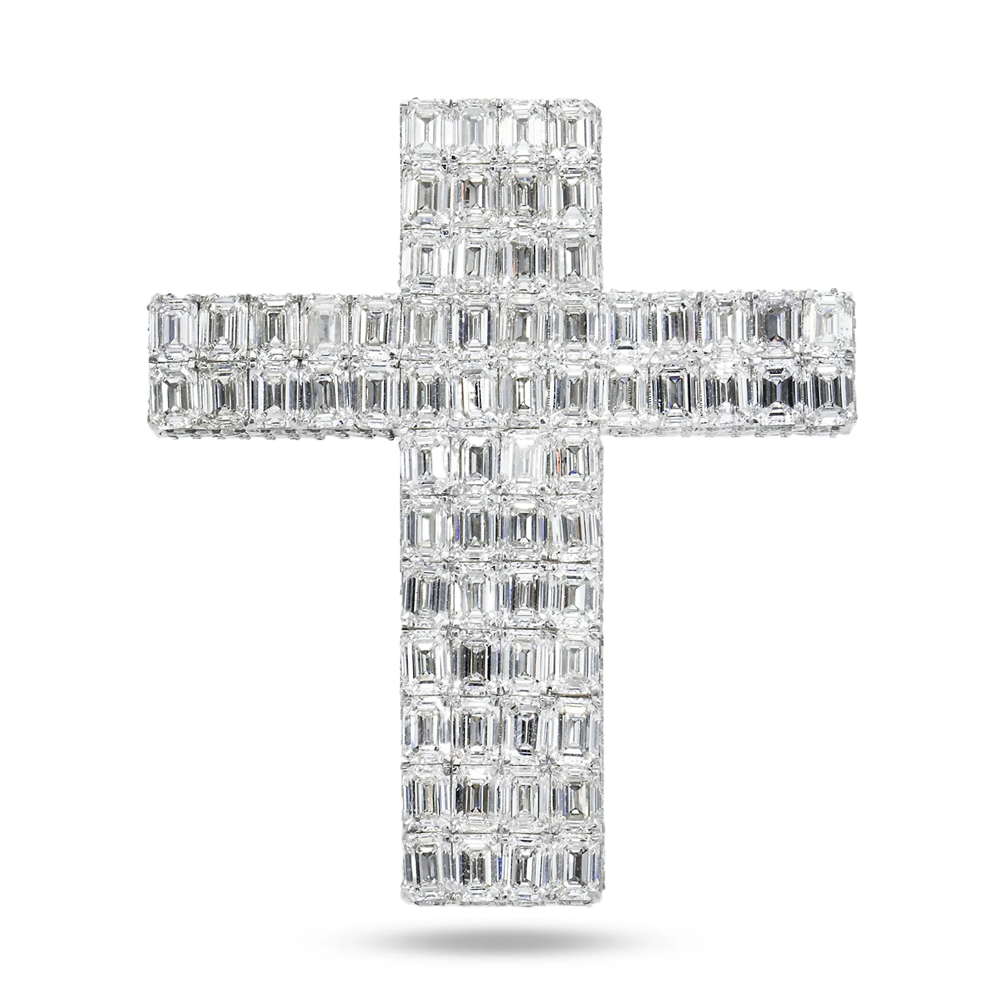 14K Rose Gold Emerald Cut Diamond Cross Pendant 17.34ct