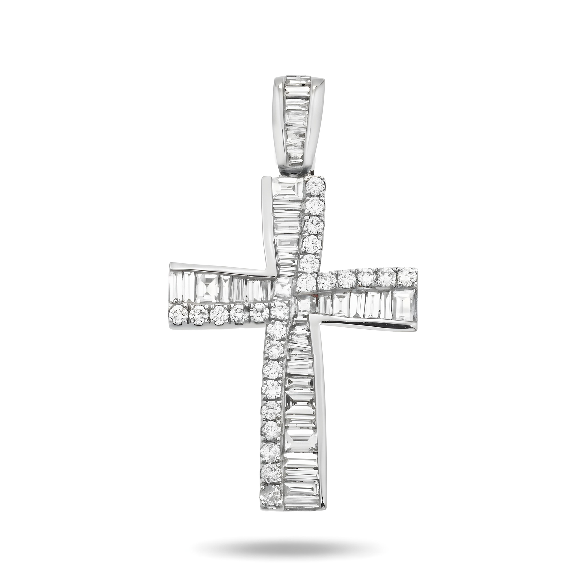 14K Rose Gold Baguette & Round Diamond Cross Pendant 1.14ct