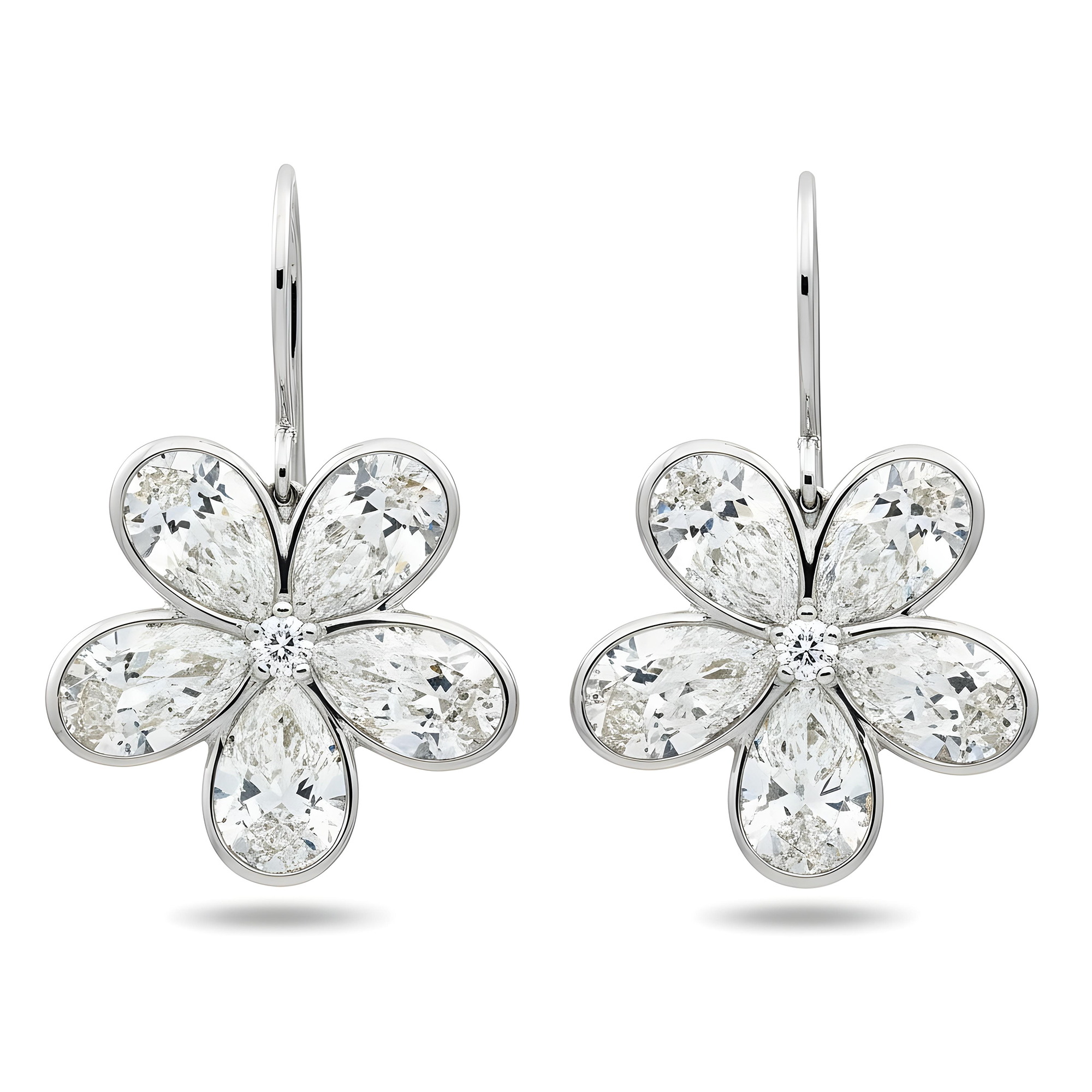 14K Yellow Gold Bezel Set Oval Cut Flower Drop Earrings 10.40ctw