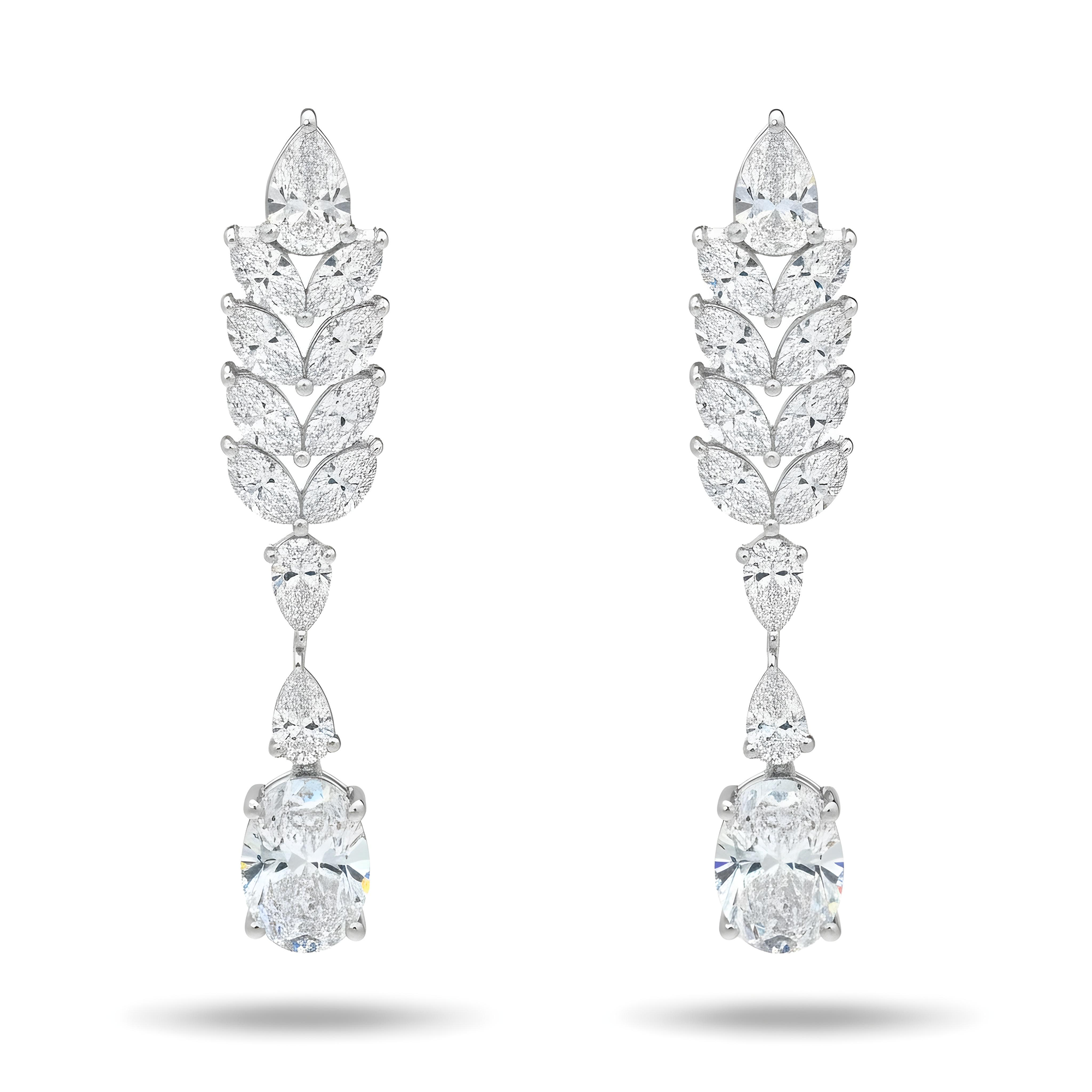 14K White Gold Pear & Oval Cut Diamond Drop Earrings 8.22ct