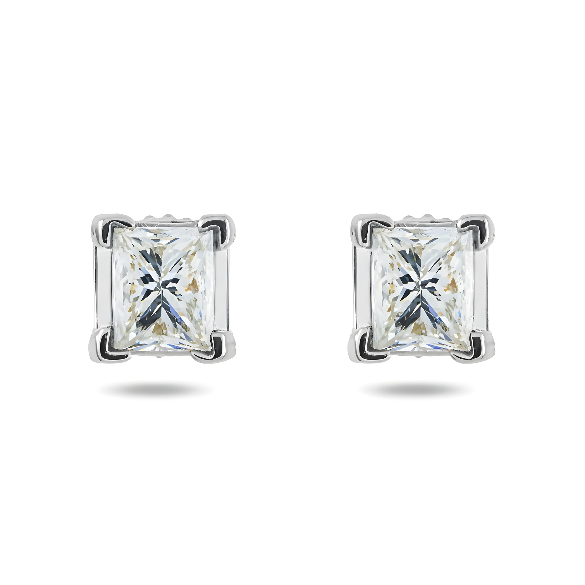 14K Yellow Gold Princess Cut Diamond Stud Earrings 1.48ctw