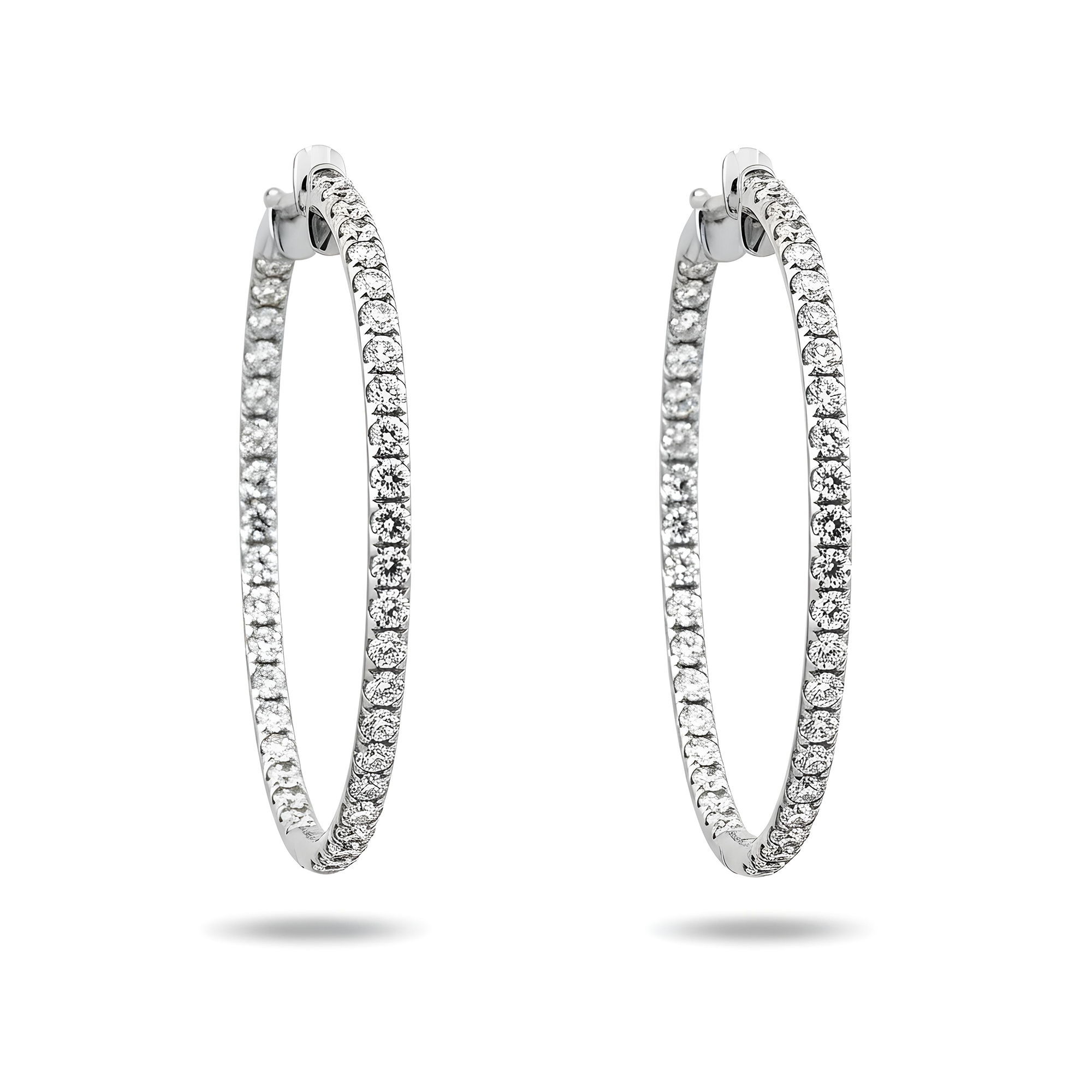 18K Yellow Gold Round Diamond Inside Out Hoops 2.10ctw