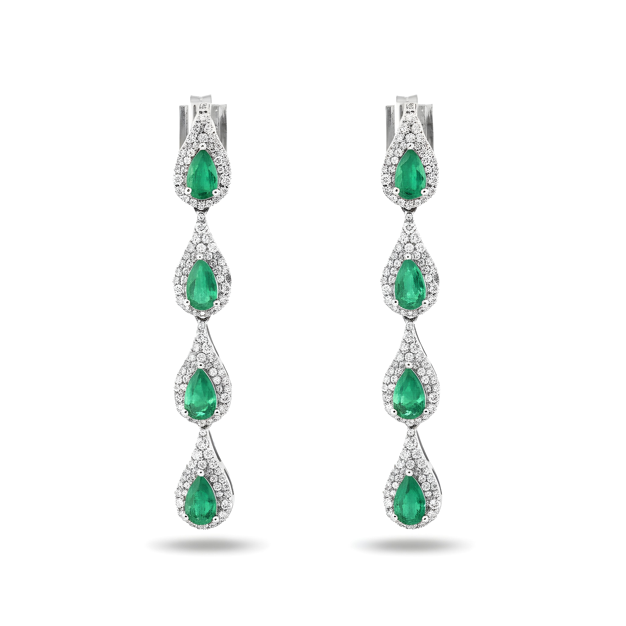 14K Yellow Gold Emerald & Round Diamond Drop Earrings 2.64ctw