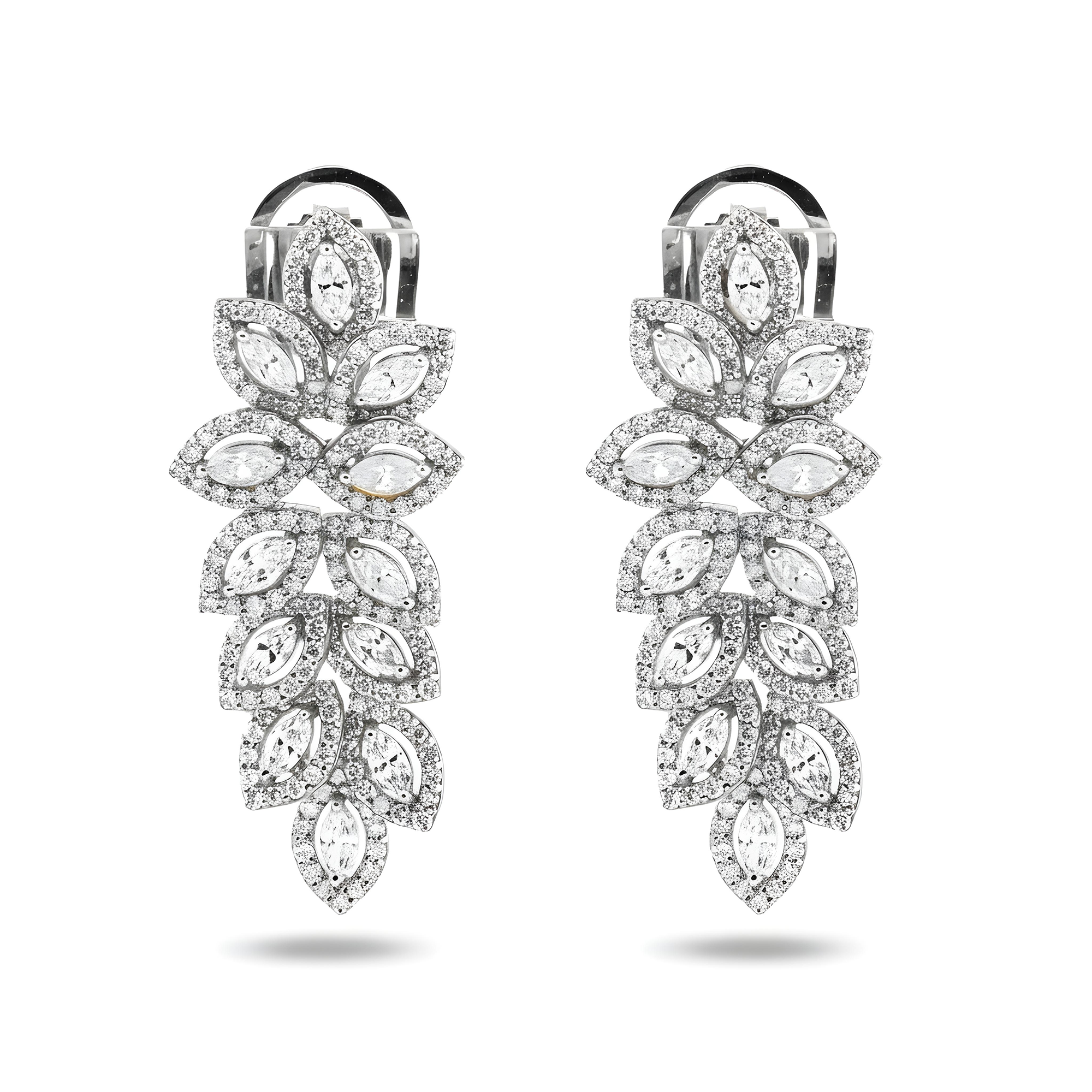 14K Yellow Gold Marquise Cut Diamond Petal Vine Drop Earrings 3.9ctw