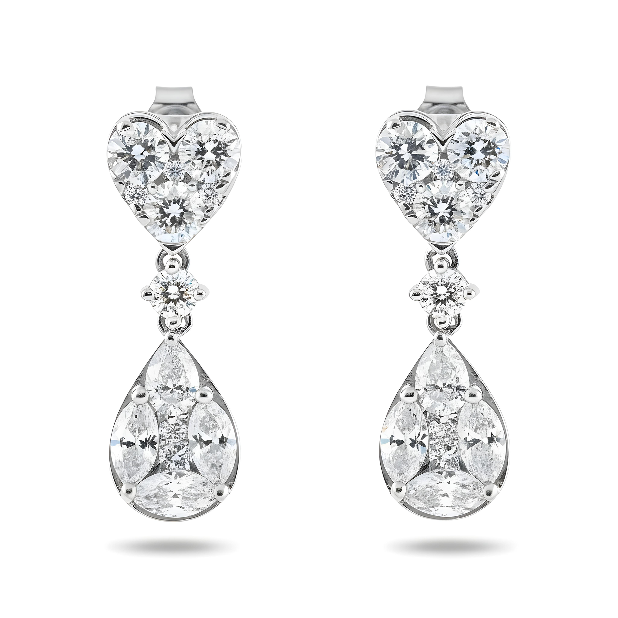 14K Yellow Gold Heart Shaped Tier Drop Earrings 1.62ct
