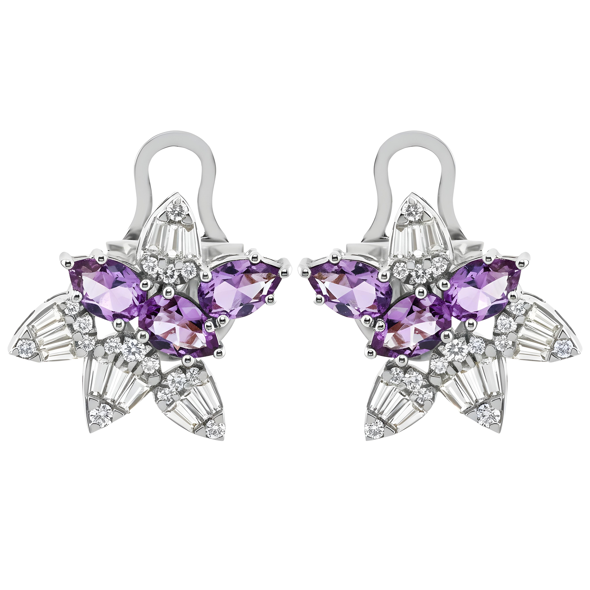 14K Yellow Gold Amethyst Gemstone & Diamond Stud Earrings