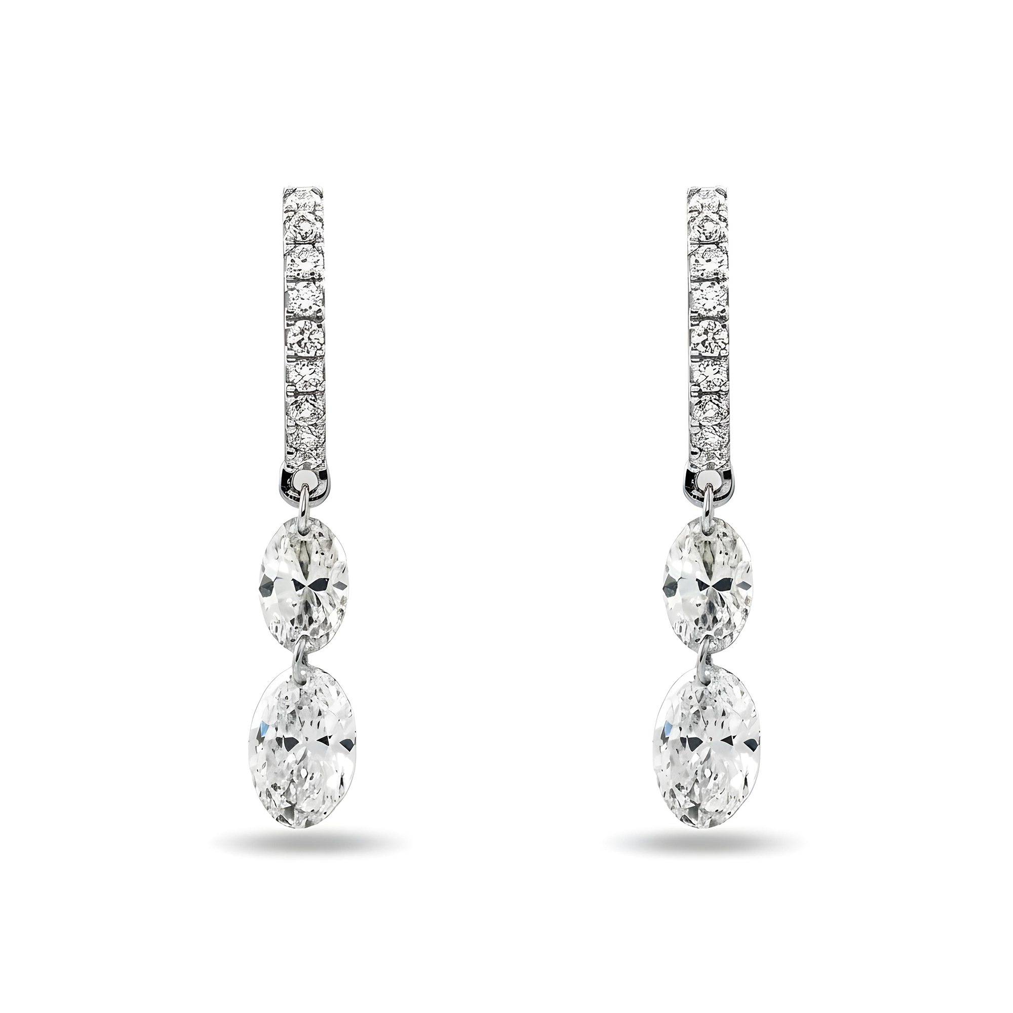 14K Yellow Gold Oval & Pear Cut Diamond Huggie Drop Earrings 2.67ctw