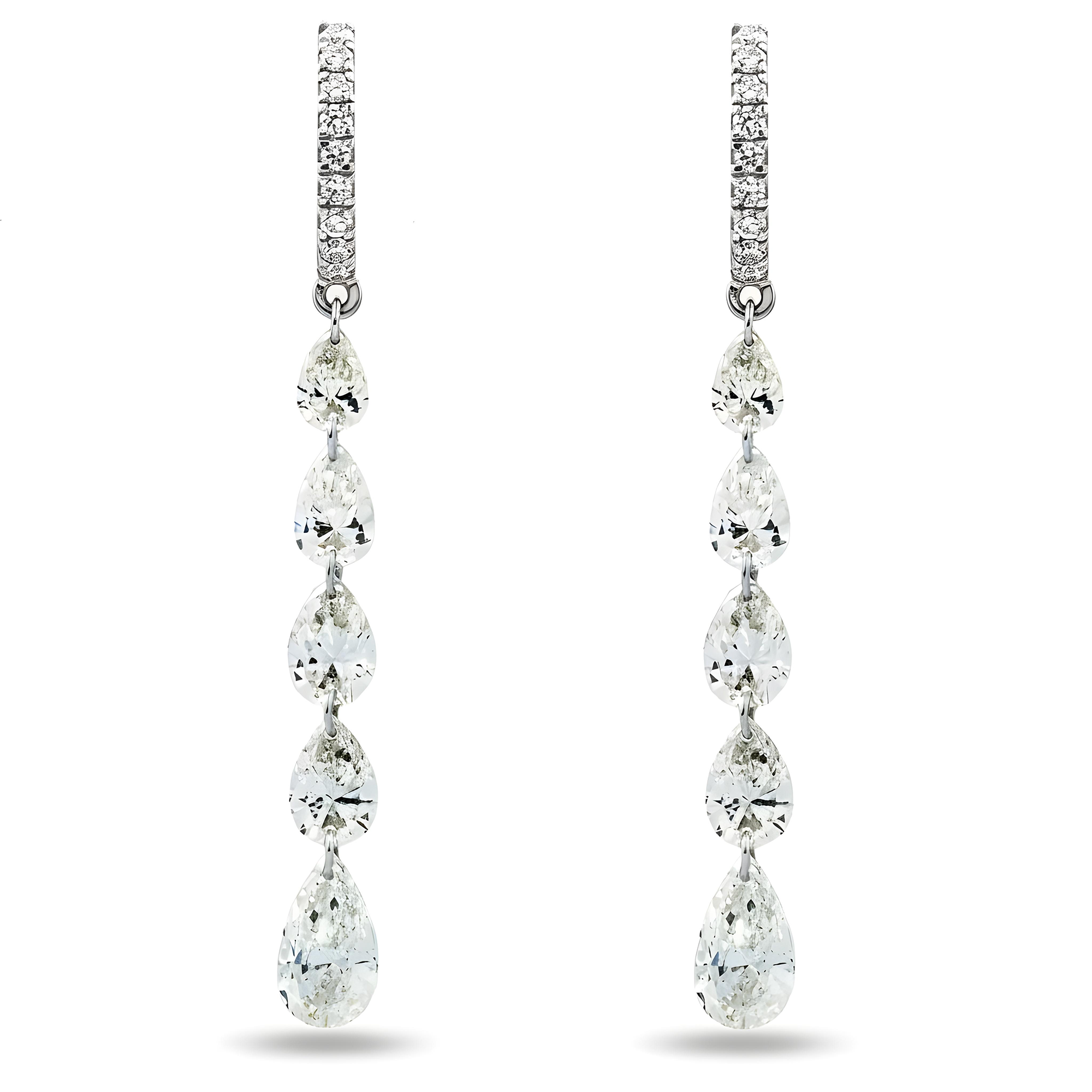 14K Yellow Gold Pear Cut Diamond Huggie Drop Earrings 4.66ctw