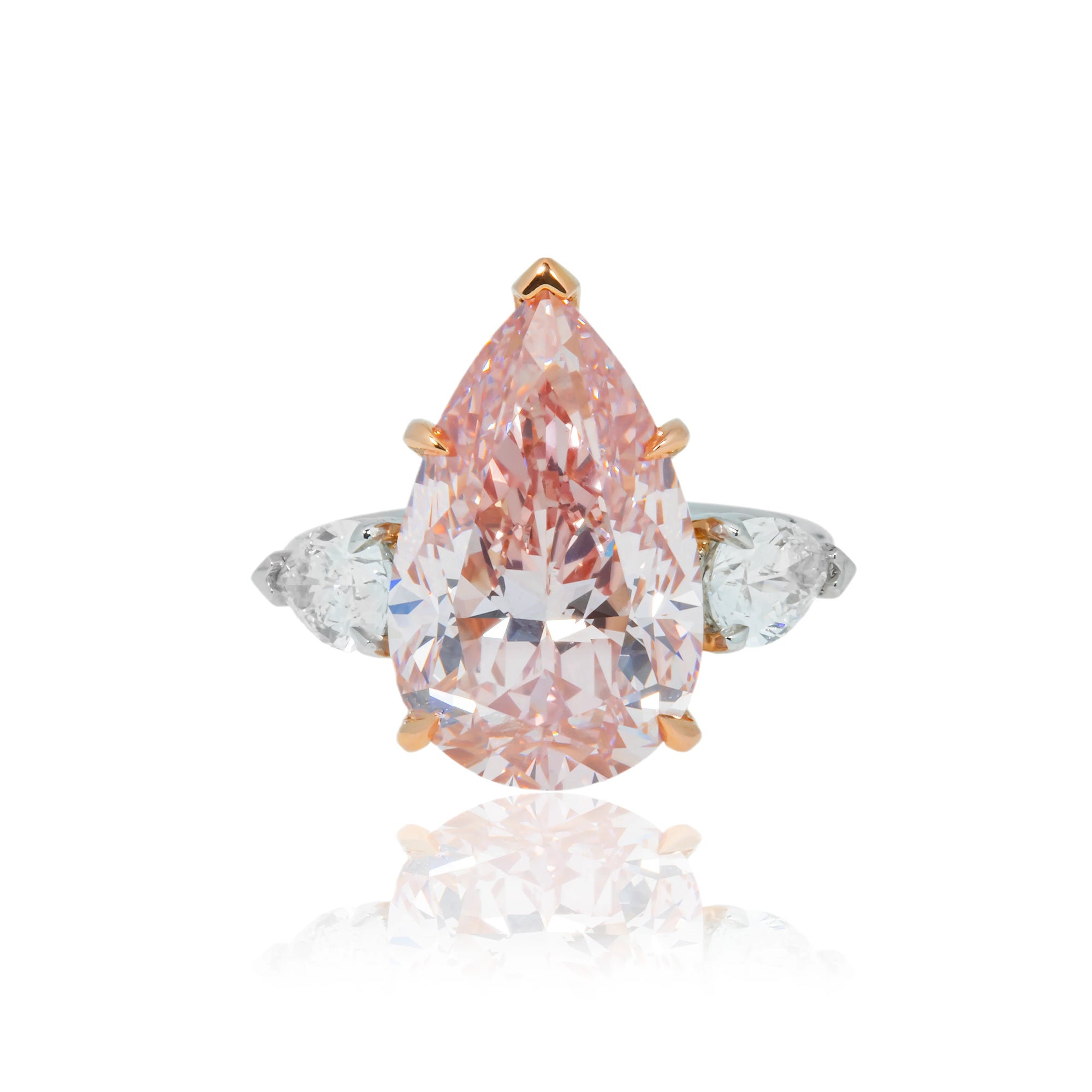 GIA Platinum 8.88ct Pear Cut Fancy Intense Pink Triple Diamond Ring 10.04ctw