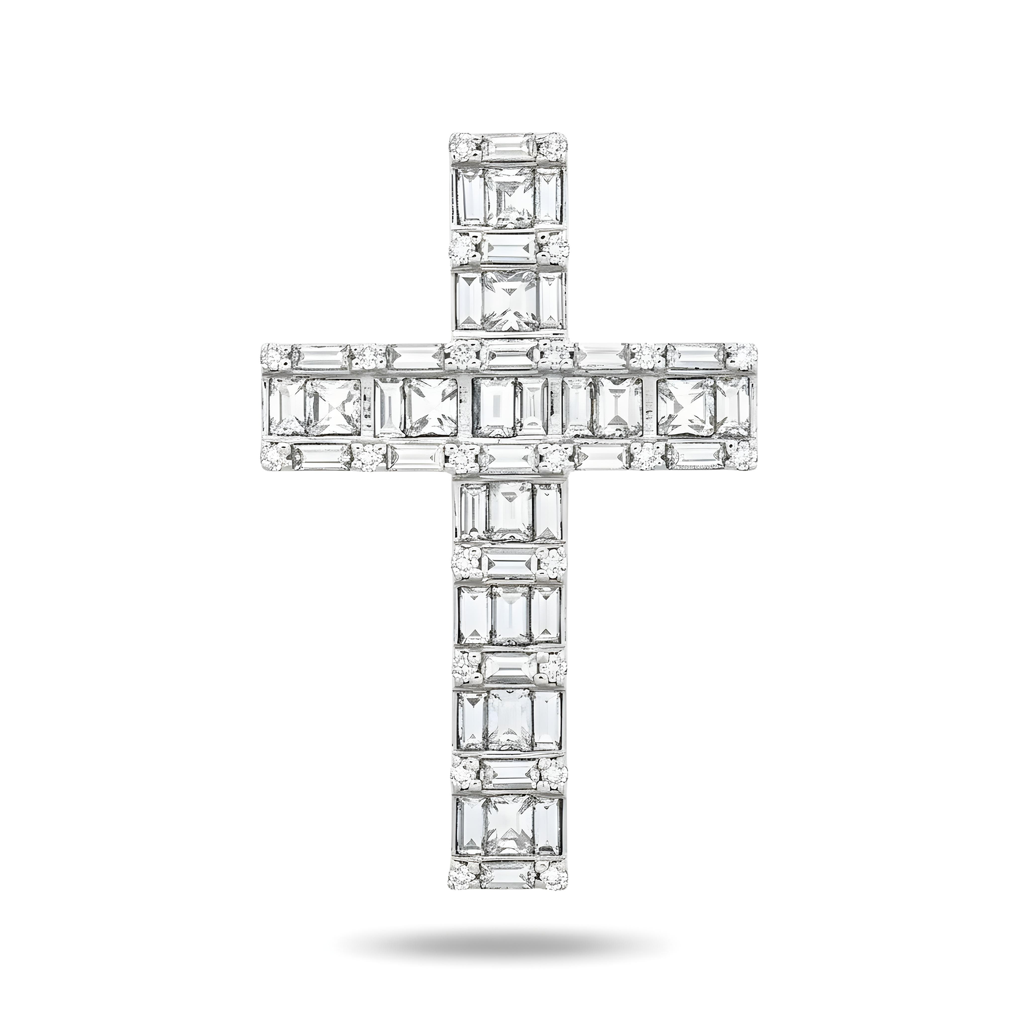 14K Rose Gold Baguette & Round Diamond Cross Pendant 2.30ct