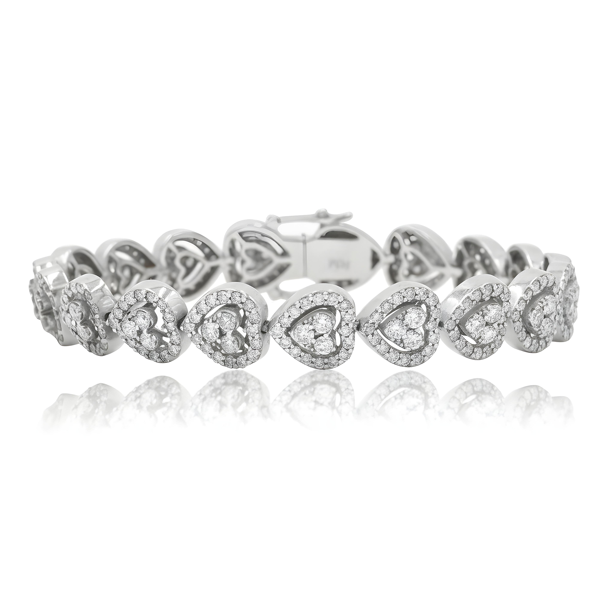 14K Rose Gold Round Diamond Heart Shaped Bracelet 7.30ct