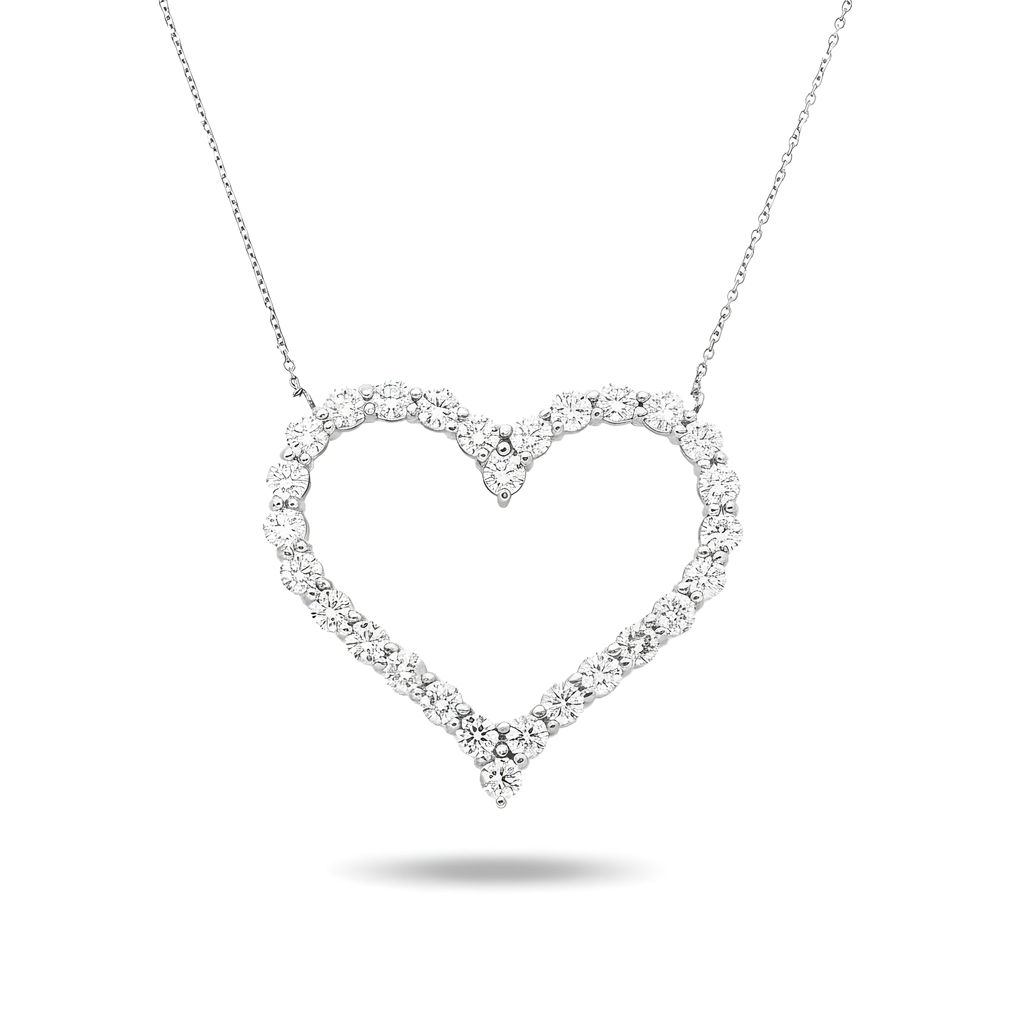 14K Yellow Gold Round Diamond Open Heart Necklace 5.82ct