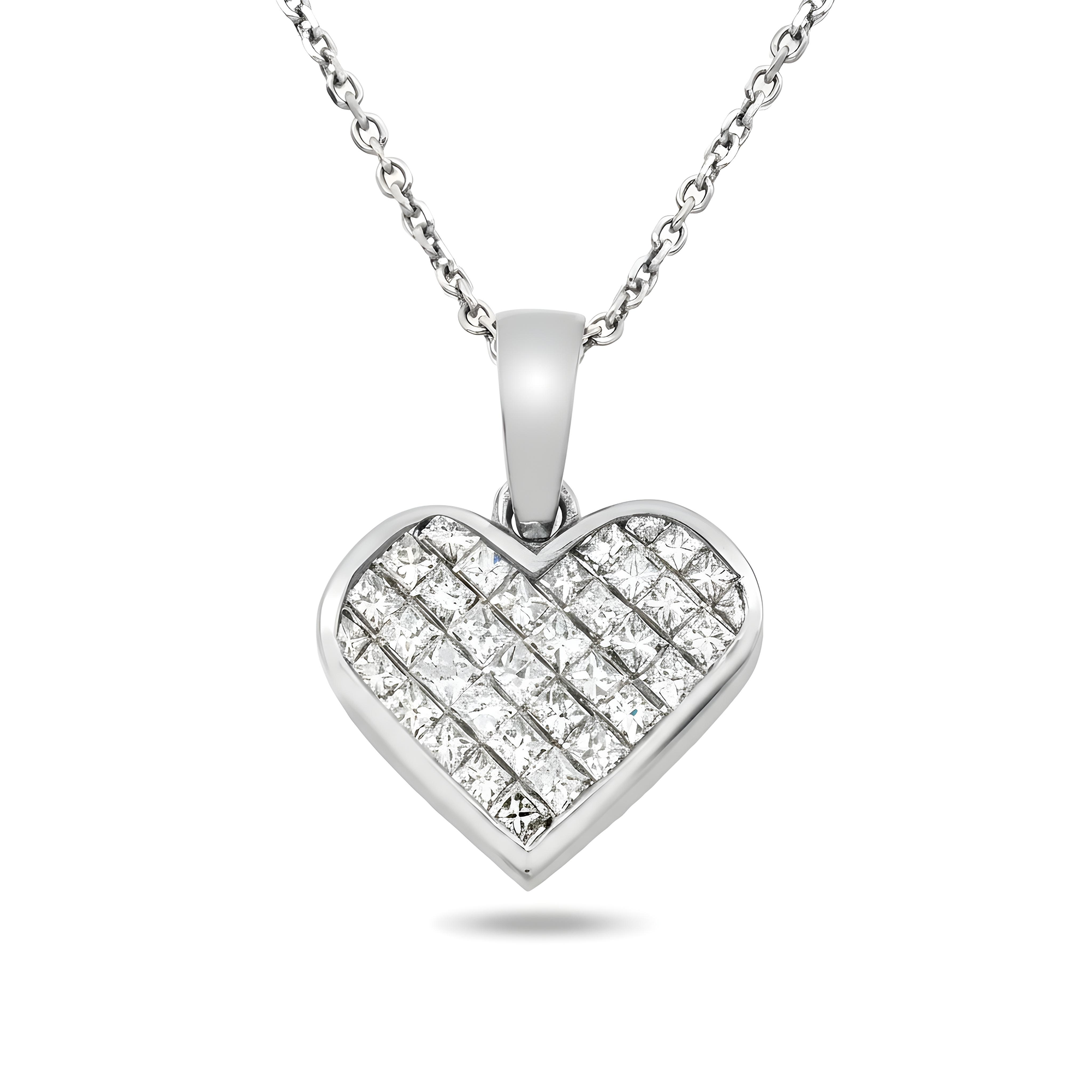 18K Yellow Gold Princess Cut Diamond Heart Necklace 2.95ct