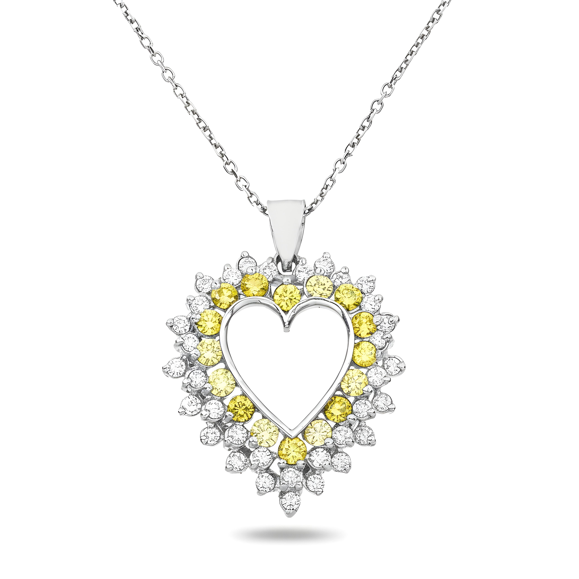 14K Yellow Gold Canary Yellow Diamond Open Heart Necklace 2.89ct