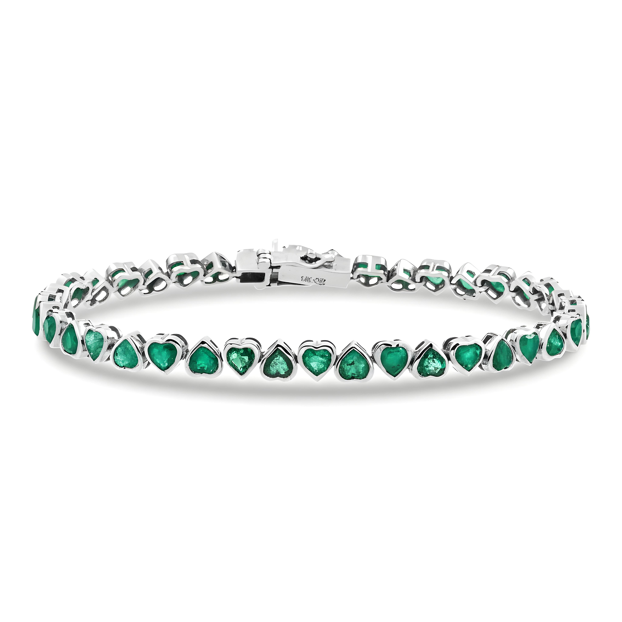 14K Yellow Gold Bezel Set Heart Emerald Bracelet 8.23ct