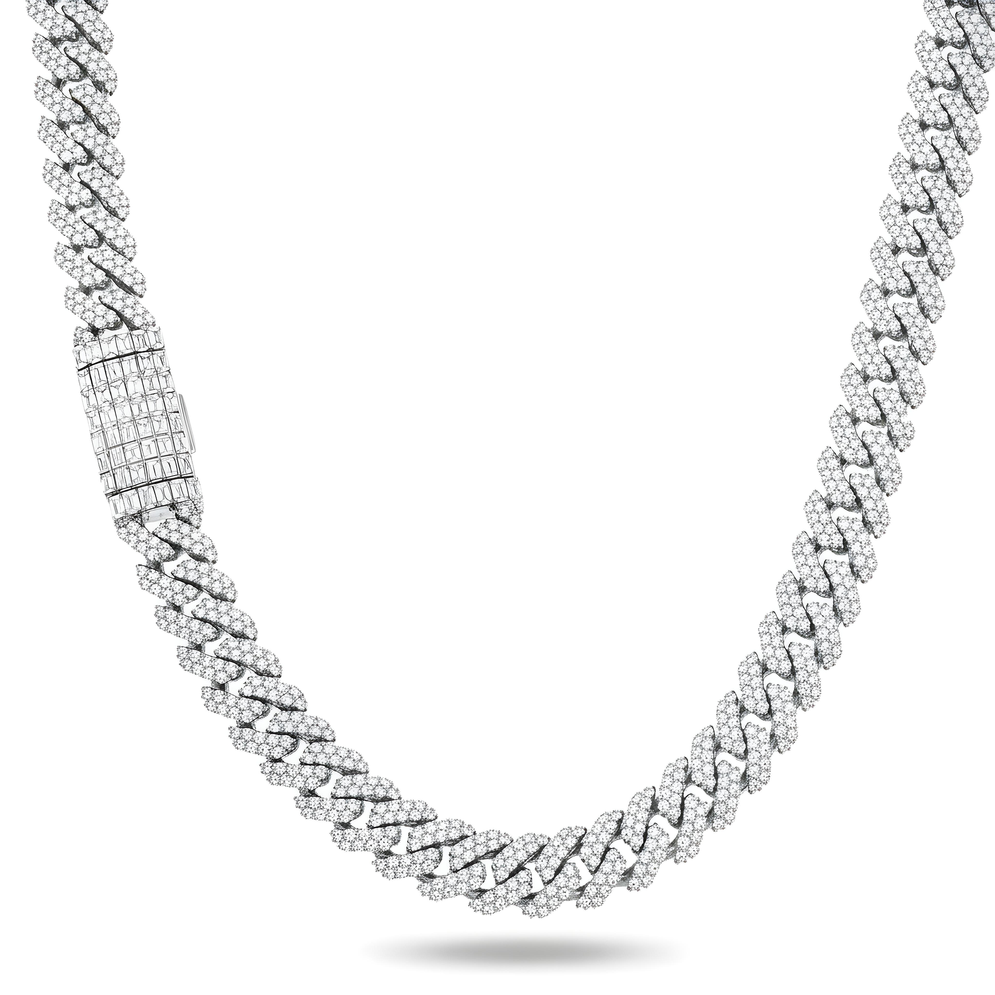 14K Two Tone 12mm Round & Emerald Diamond Cuban Link Chain 44.12ct