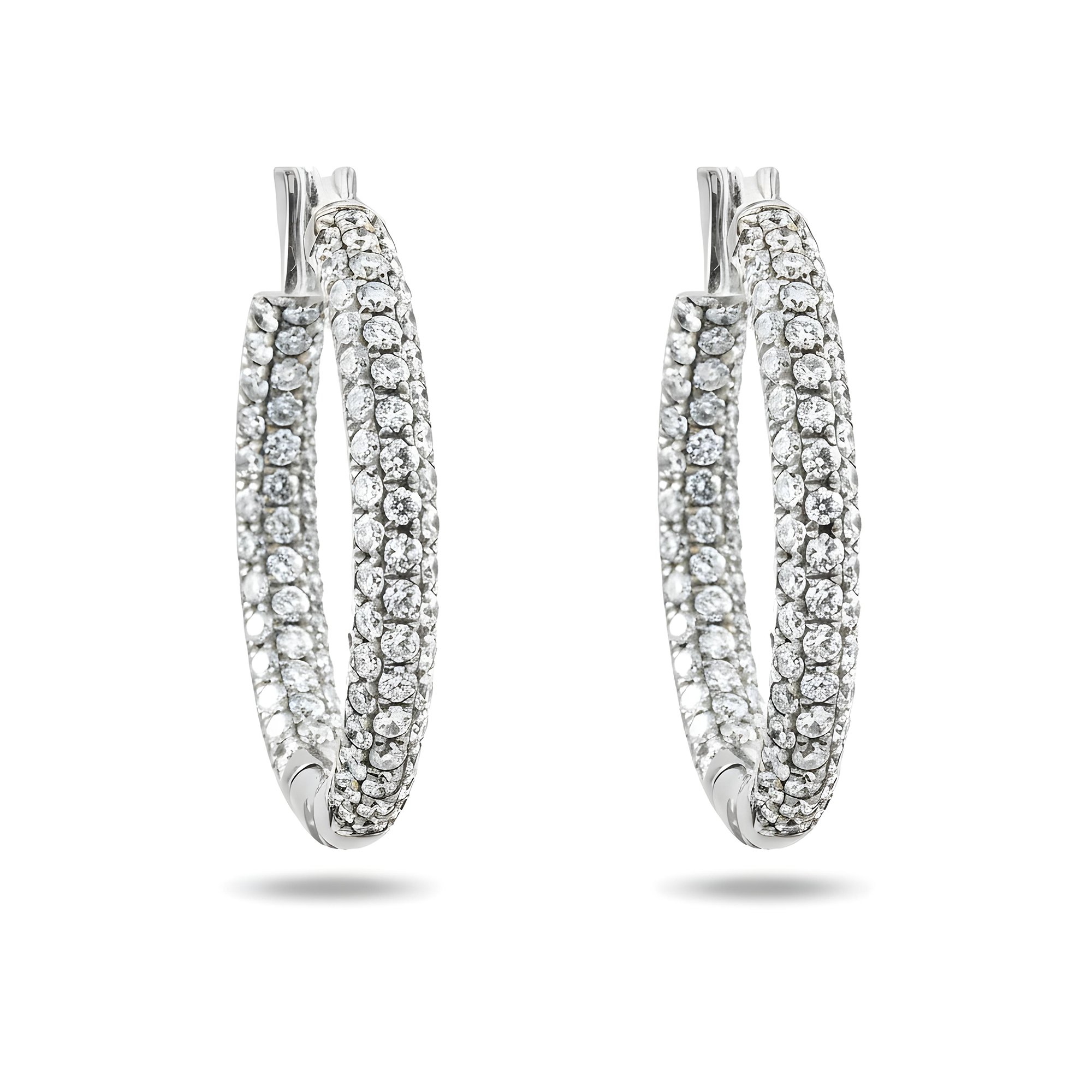 18K Rose Gold Round Pave Diamond Inside Out Hoop Earrings 2.55ctw