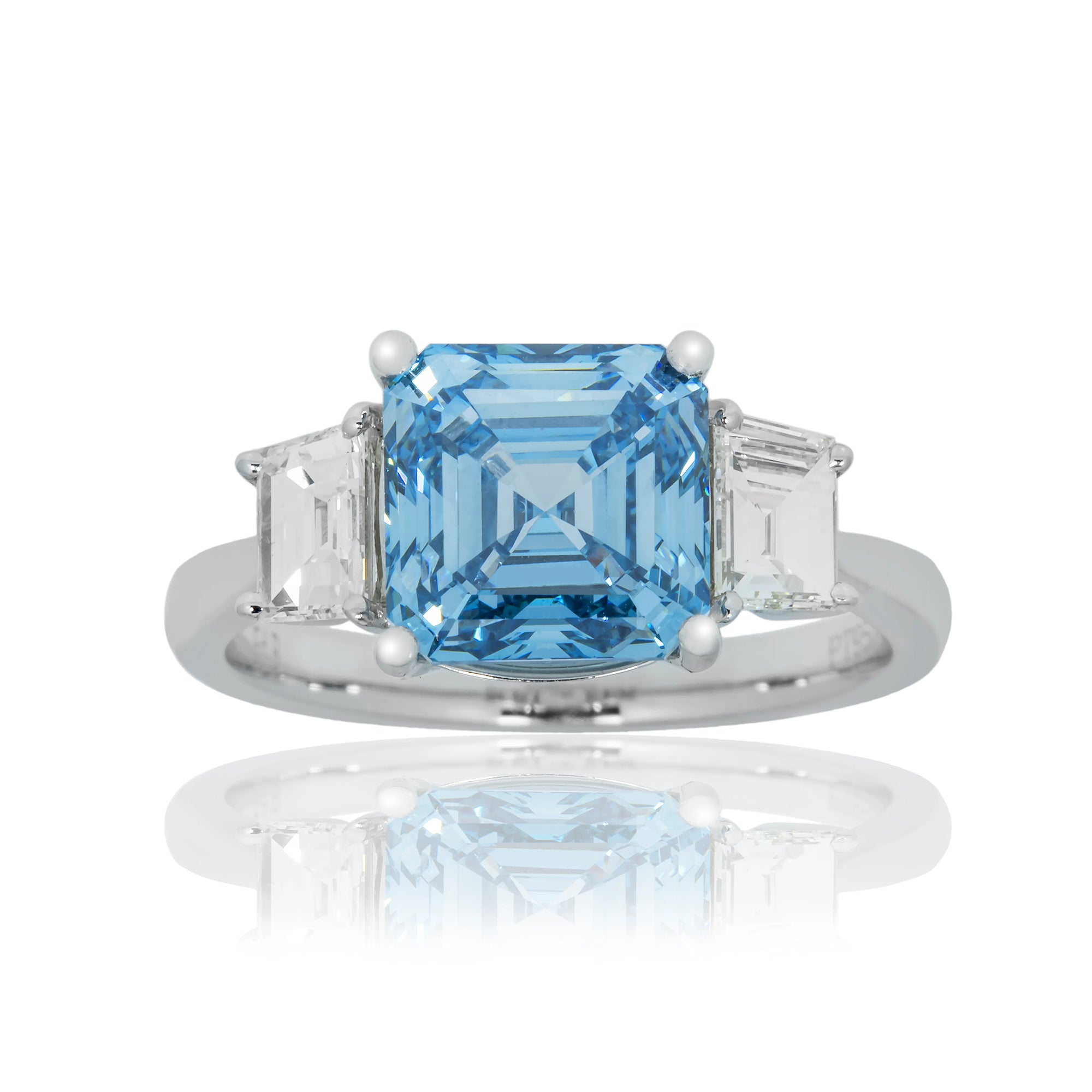 Platinum 3.0ct Fancy Vivid Blue Asscher Cut Diamond Ring 3.62ctw