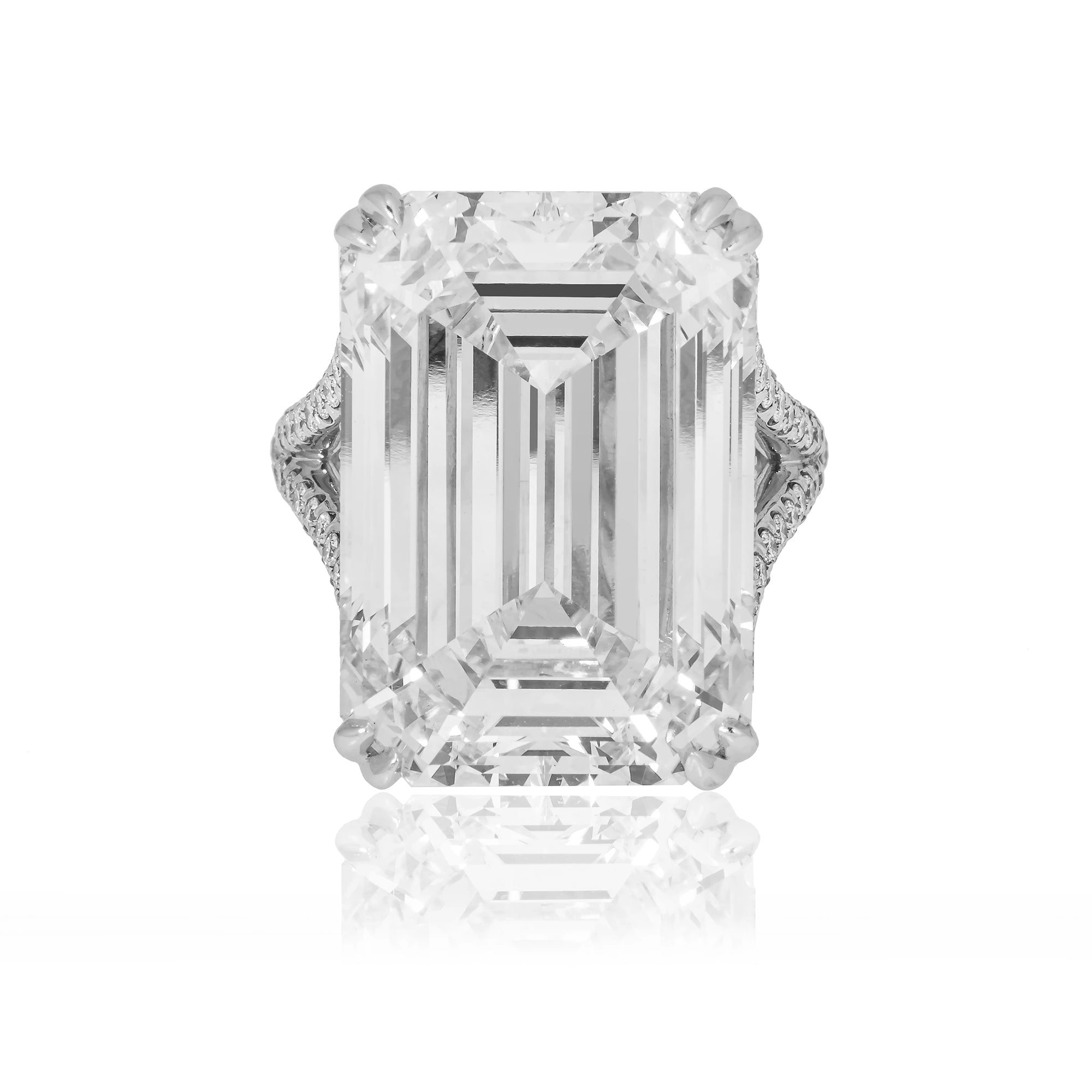 Platinum 31.62ct Emerald Cut Diamond Engagement Ring 33.62ctw