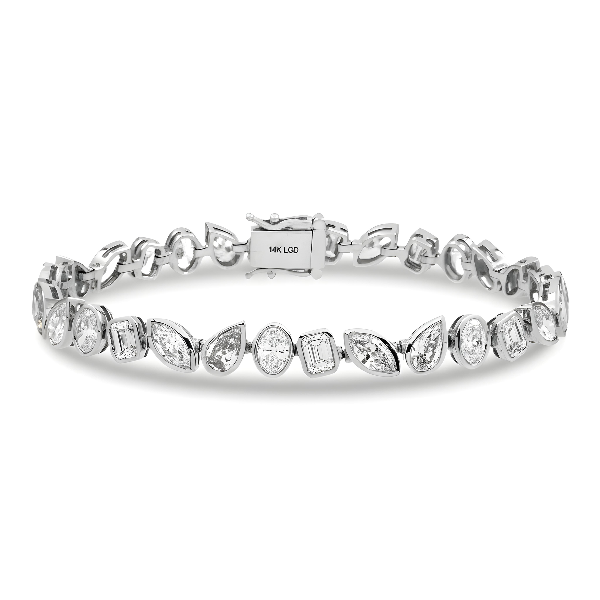 14K Yellow Gold Bezel Set Multi Cut Diamond Bracelet 9.85ct