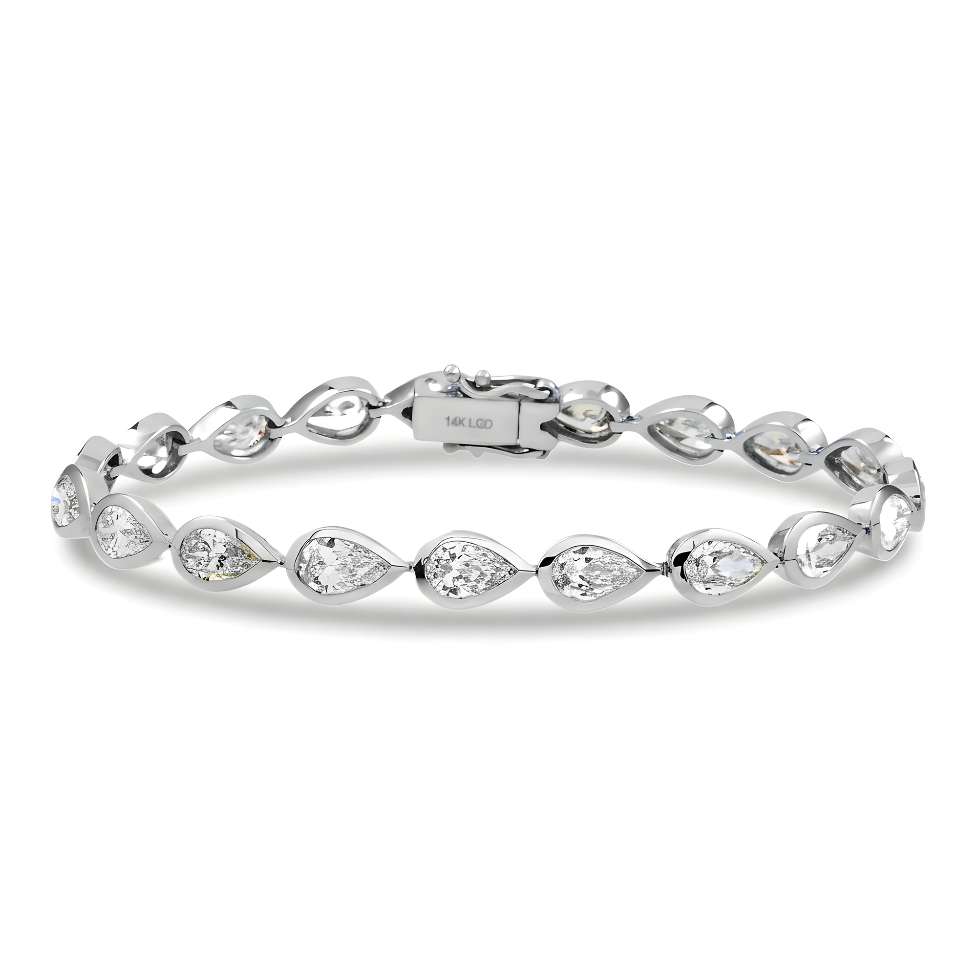 14K Yellow Gold Bezel Set Pear Cut Diamond Bracelet 8.68ct