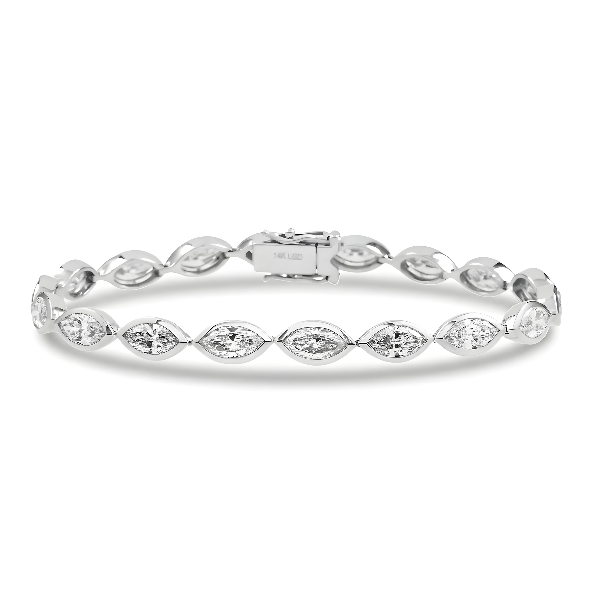 14K Yellow Gold Bezel Set Marquise Cut Diamond Bracelet 9.50ct
