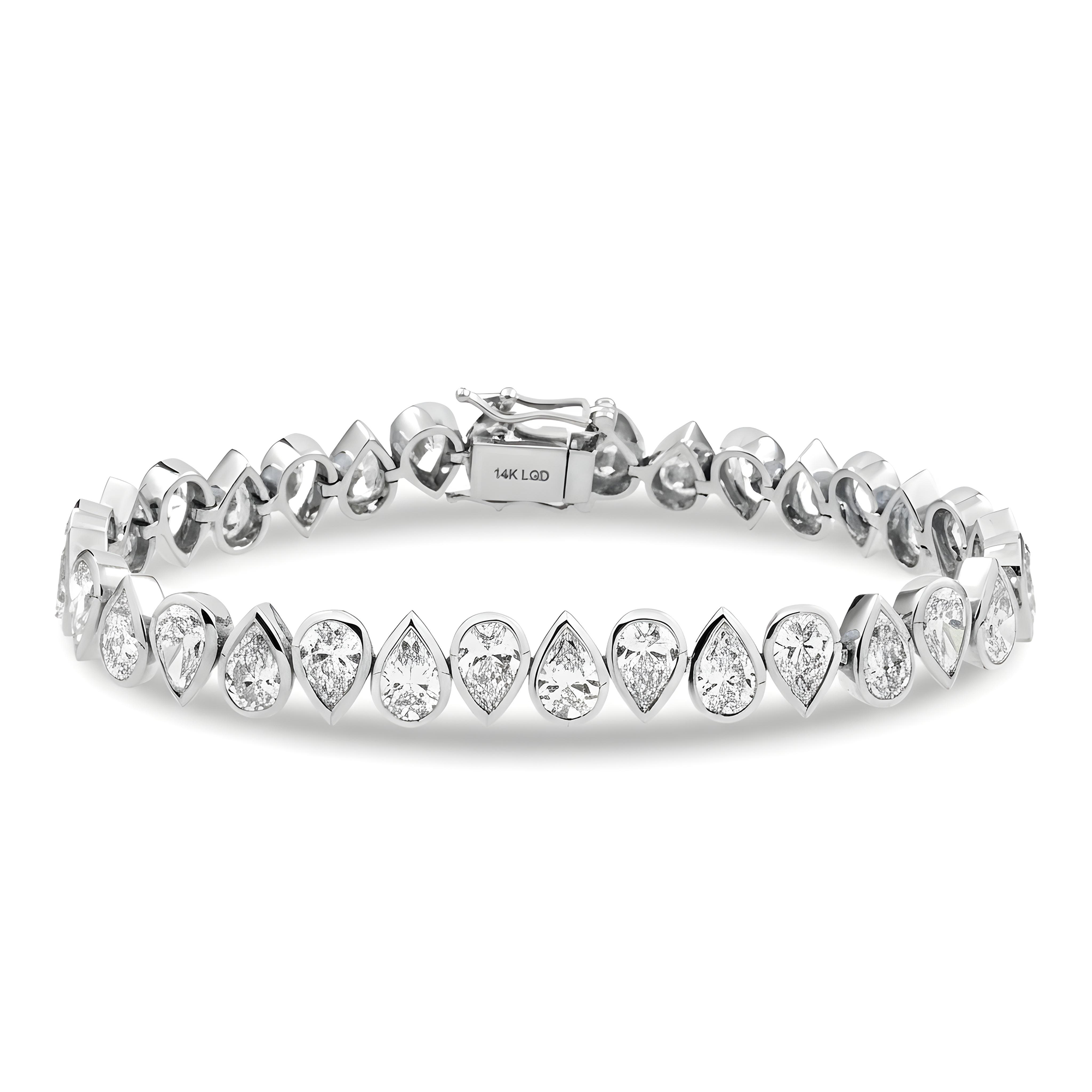 14K Yellow Gold Bezel Set Pear Cut Diamond Tennis Bracelet 21.89ct