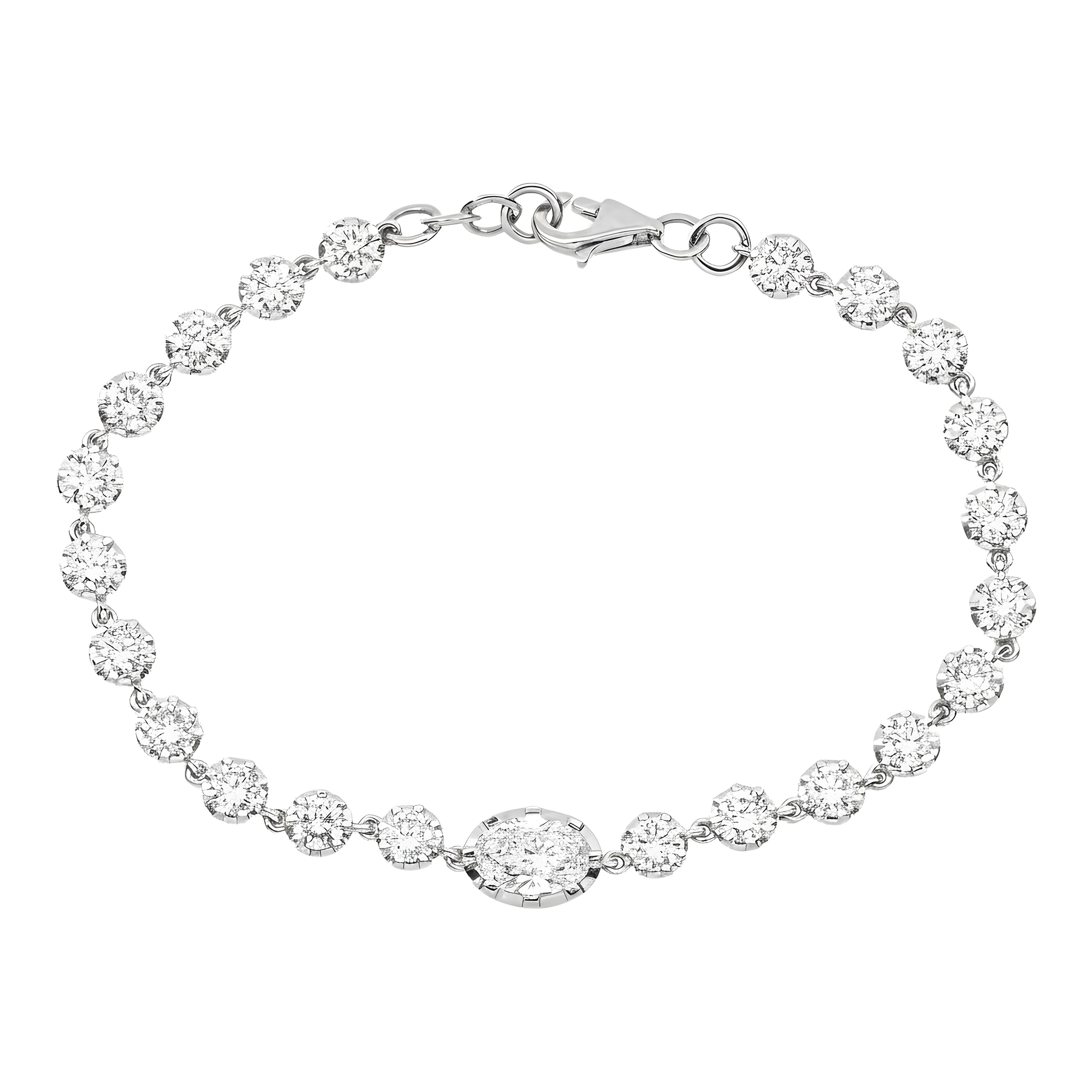 14K Two Tone Oval & Round Cut Diamond Satellite Bracelet 5.52ct