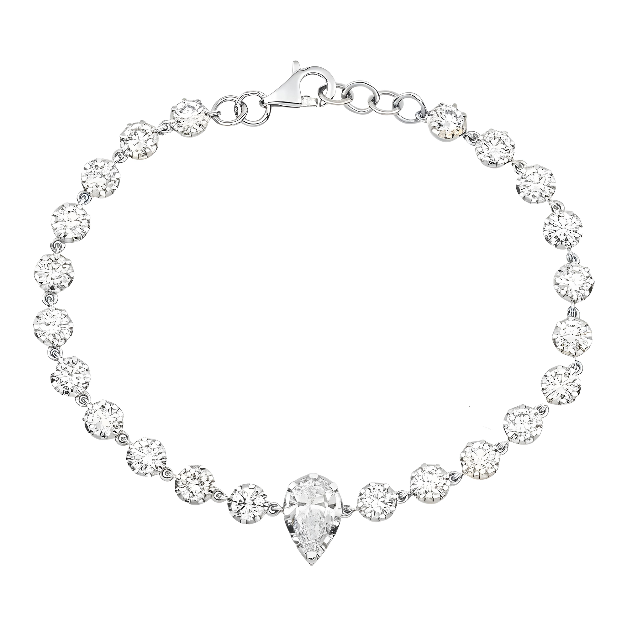 14K Two Tone Pear & Round Cut Diamond Satellite Bracelet 5.75ct