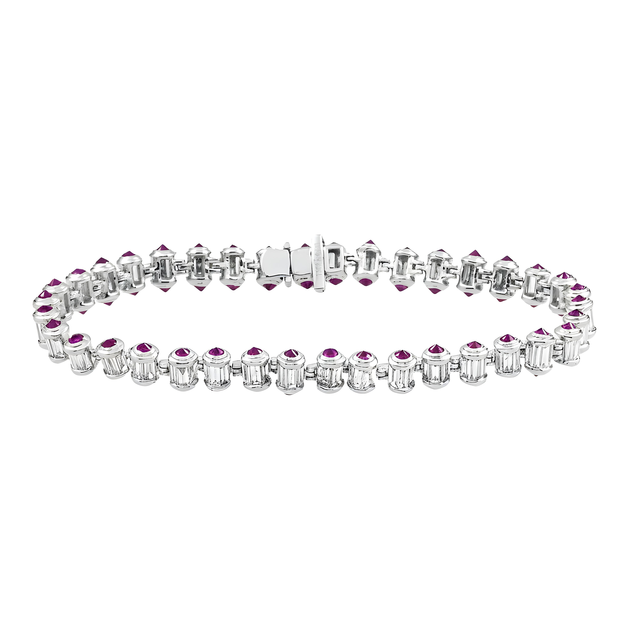 14K Yellow Gold Ruby & Baguette Cut Diamond Tennis Bracelet 7.71ct