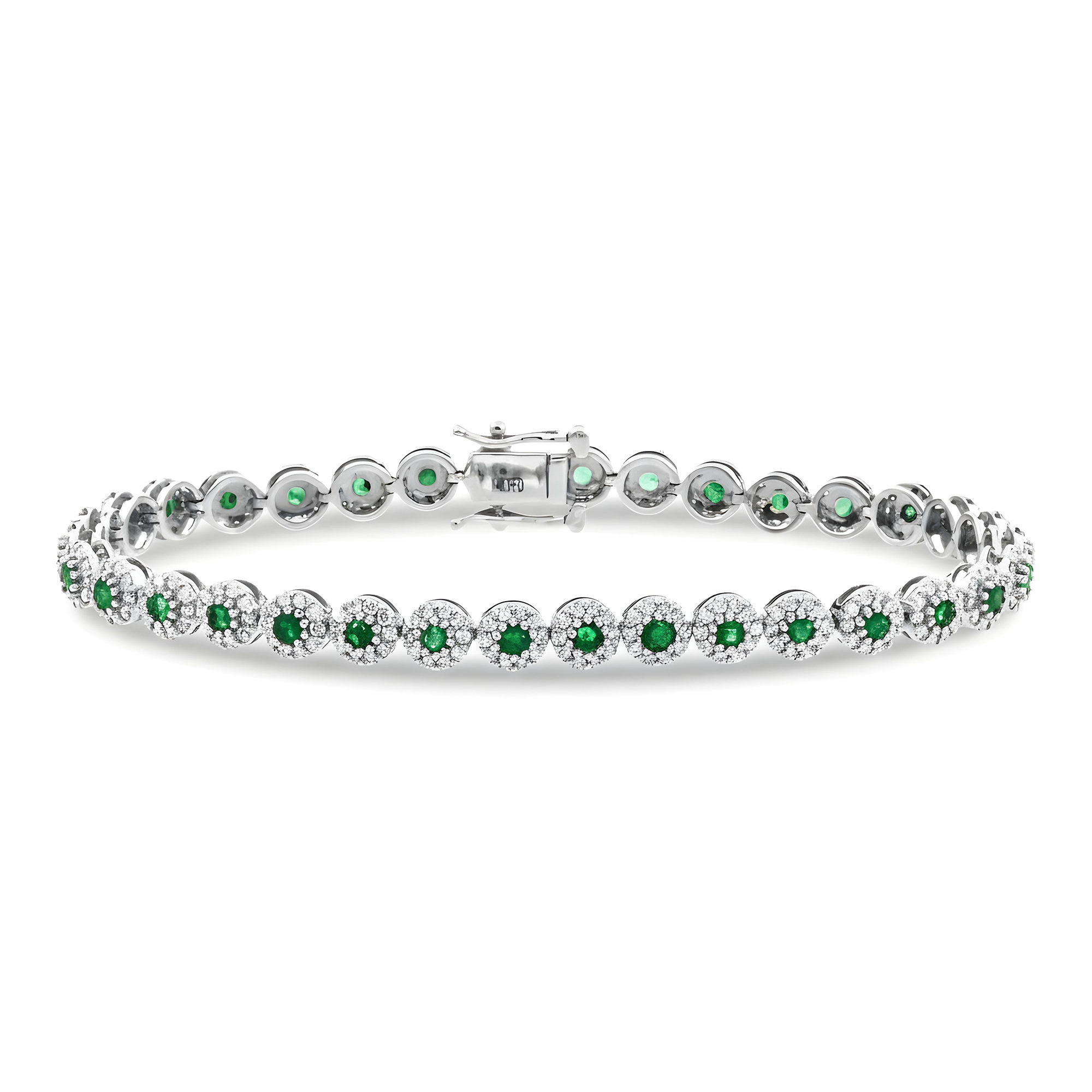 14K Yellow Gold Round Diamond & Emerald Bracelet 4.16ct