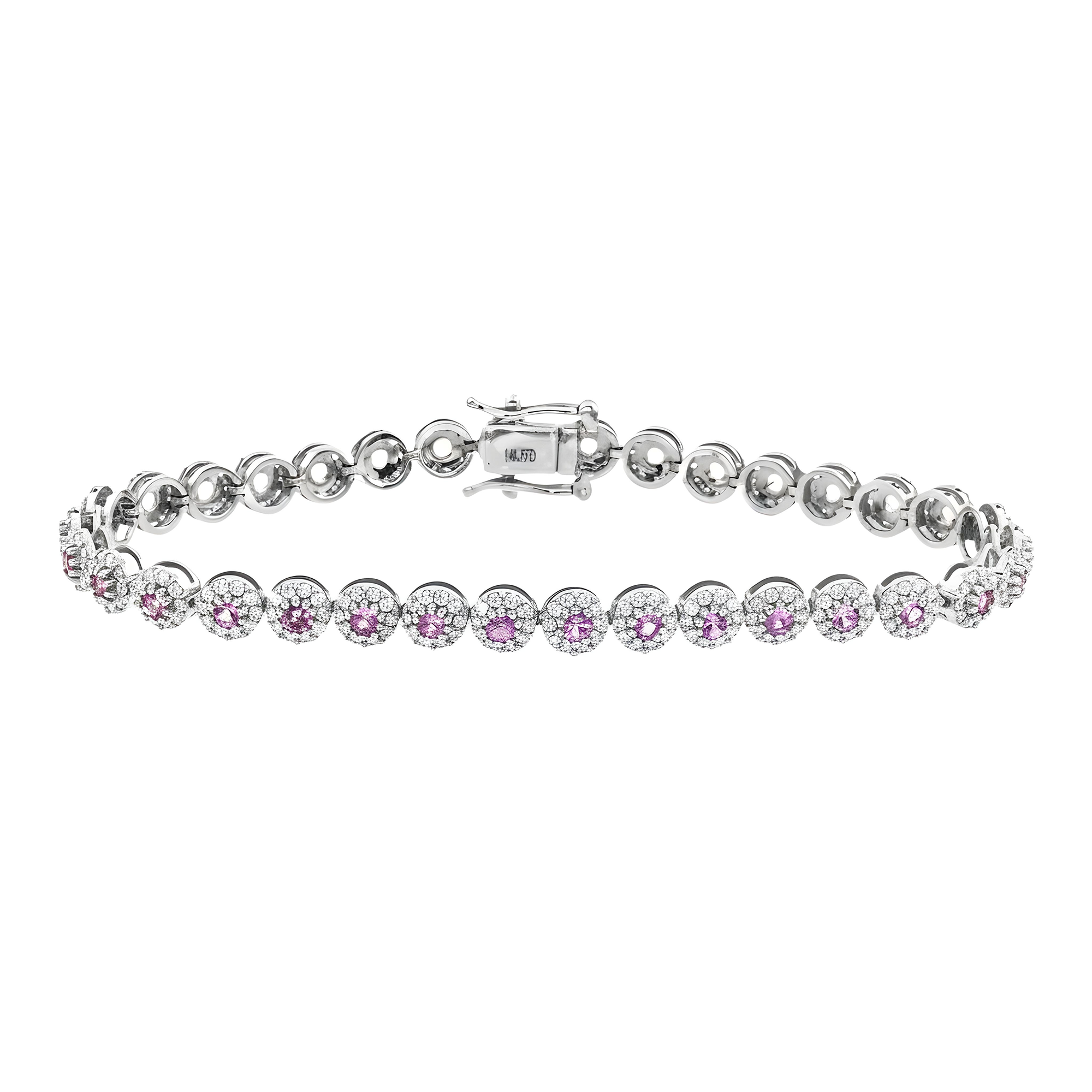 14K Yellow Gold Pink Sapphire & Diamond Bracelet 4.72ctw