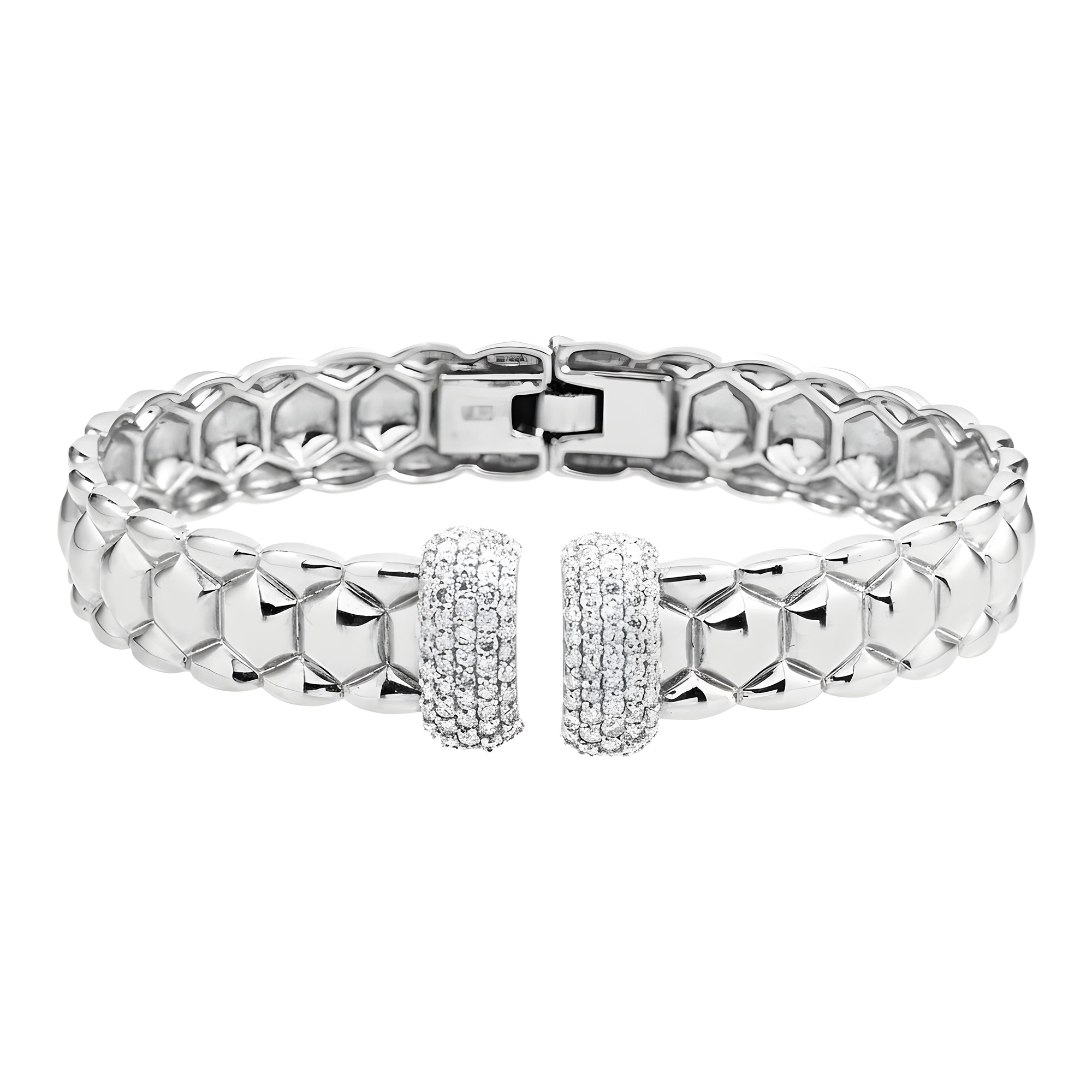 14K Two Tone Round Diamond Bangle Bracelet 1.04ct