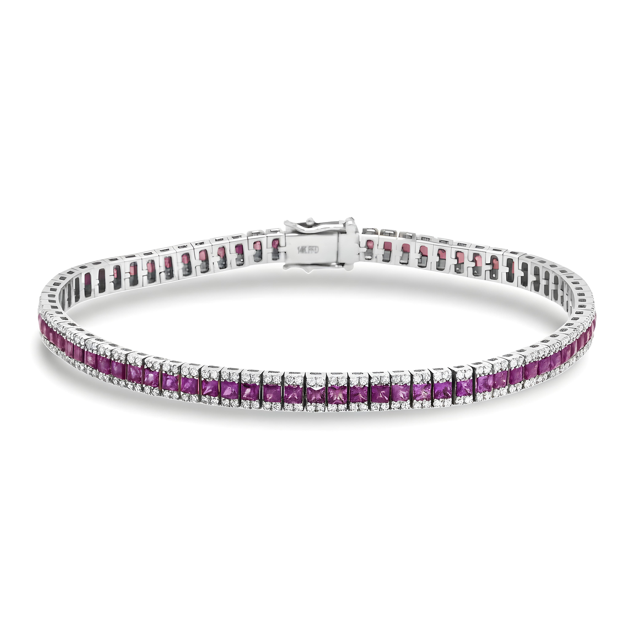 14K Yellow Gold Princess Cut Ruby & Round Diamond Bracelet 6.52ctw