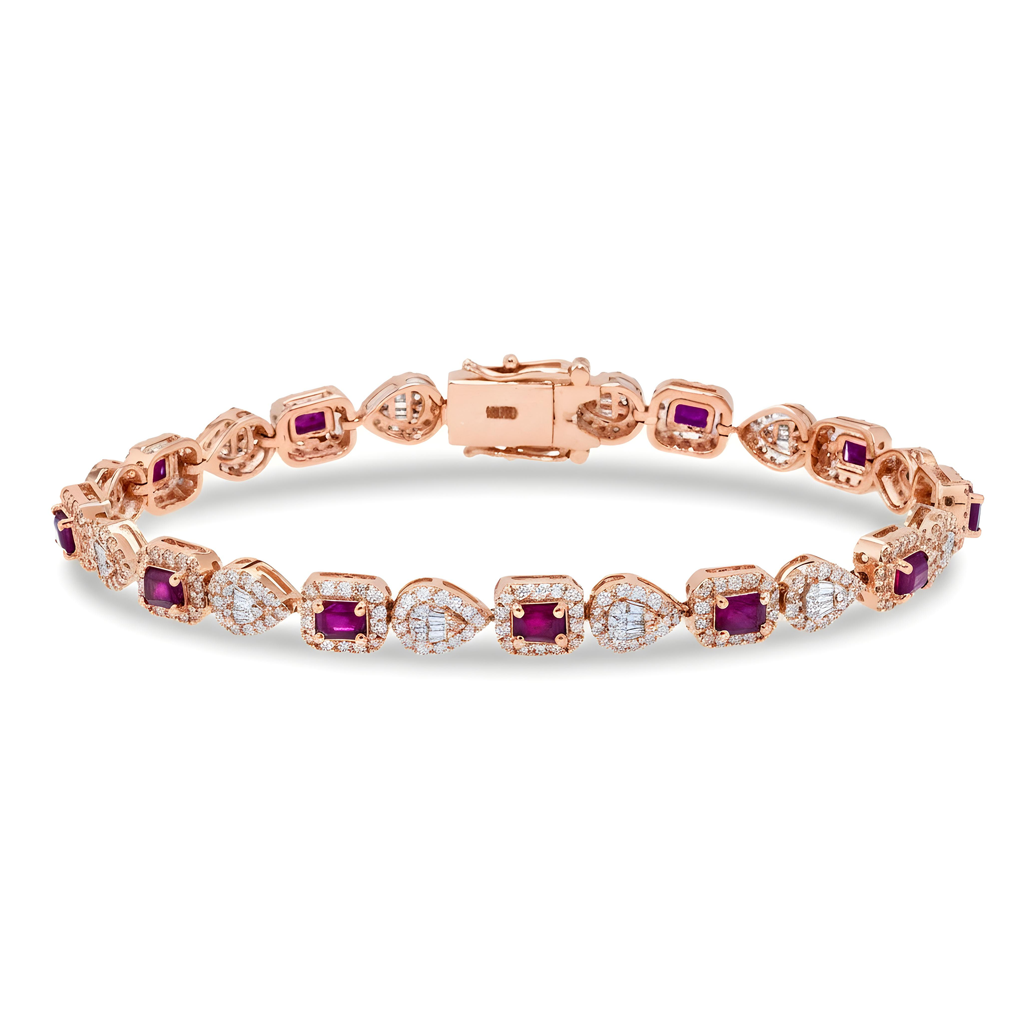14K White Gold Emerald Cut Ruby & Diamond Bracelet 5.37ctw