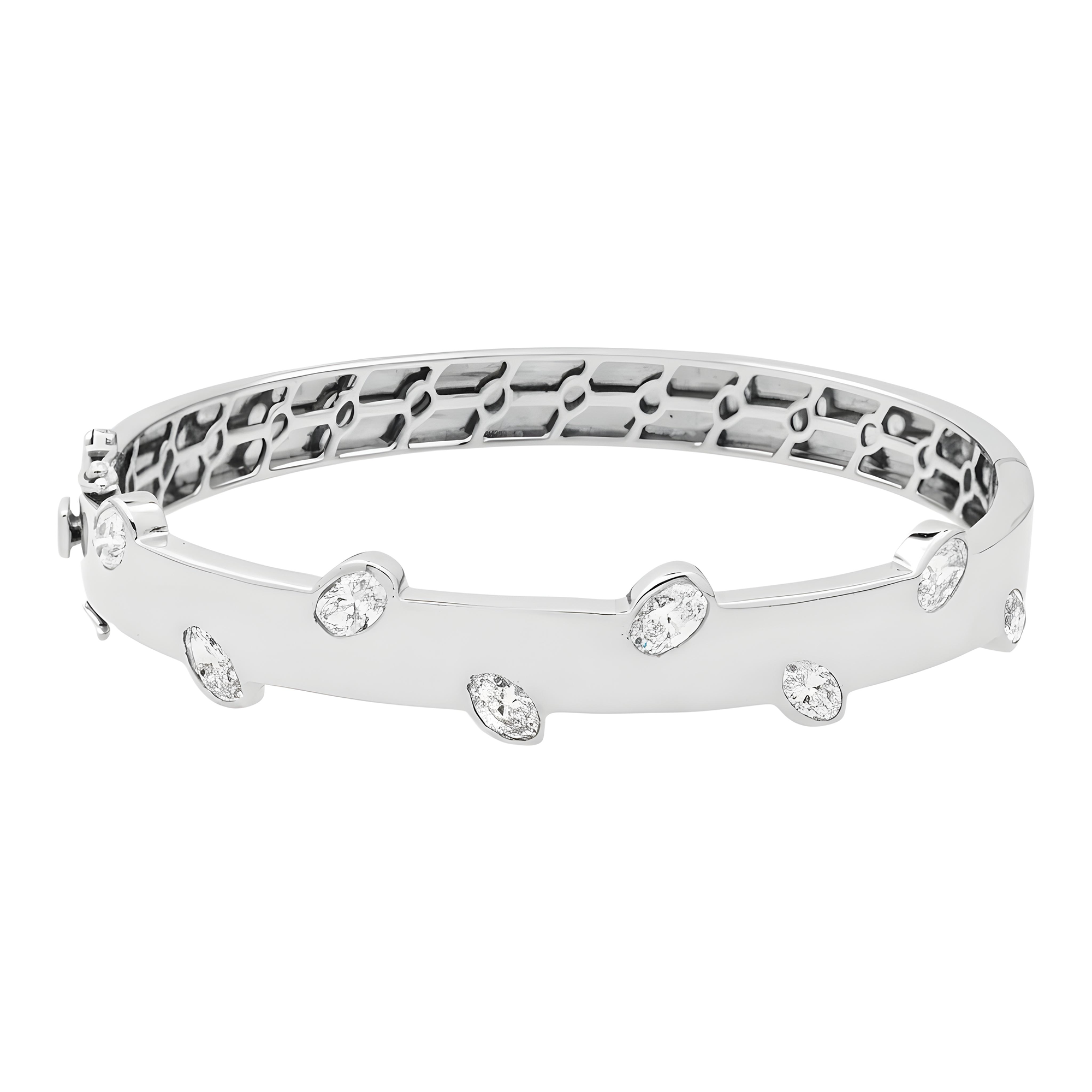 14K Yellow Gold Oval Cut Floating Diamond Bangle Bracelet 2.71ct