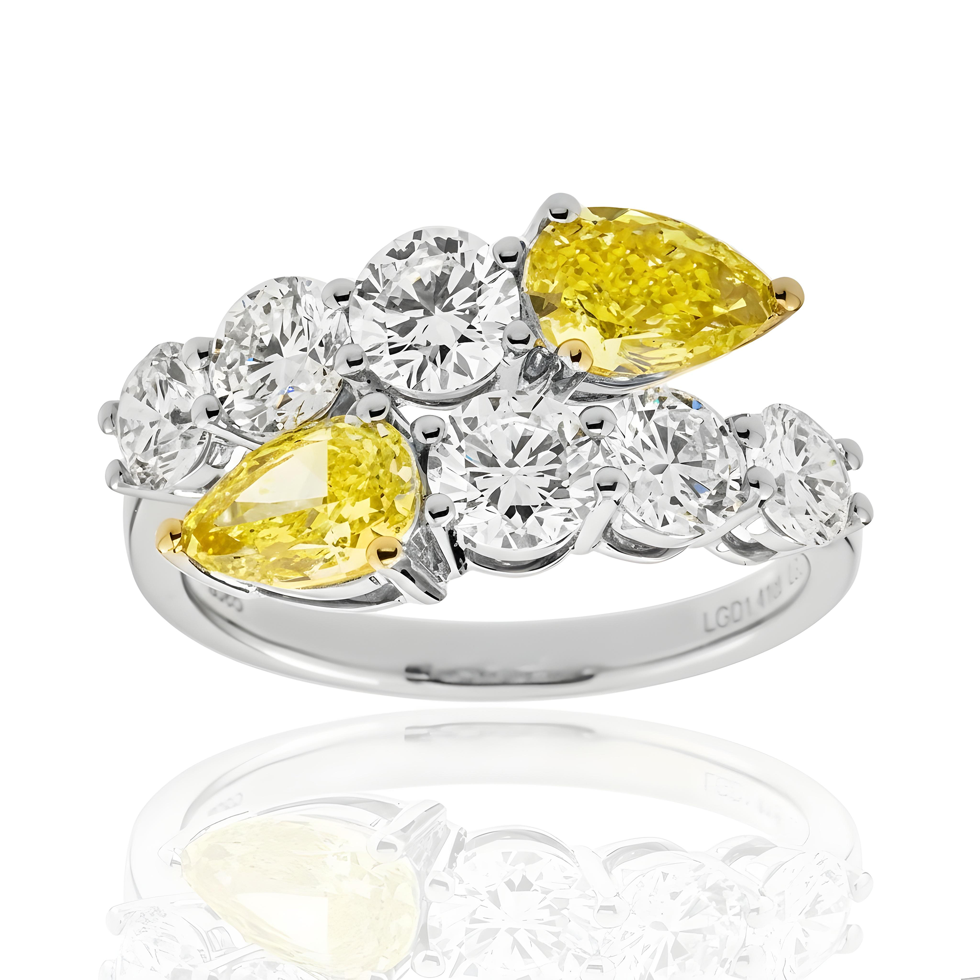 14K White Gold Fancy Yellow & White Diamond Wrap Ring 3.12ct