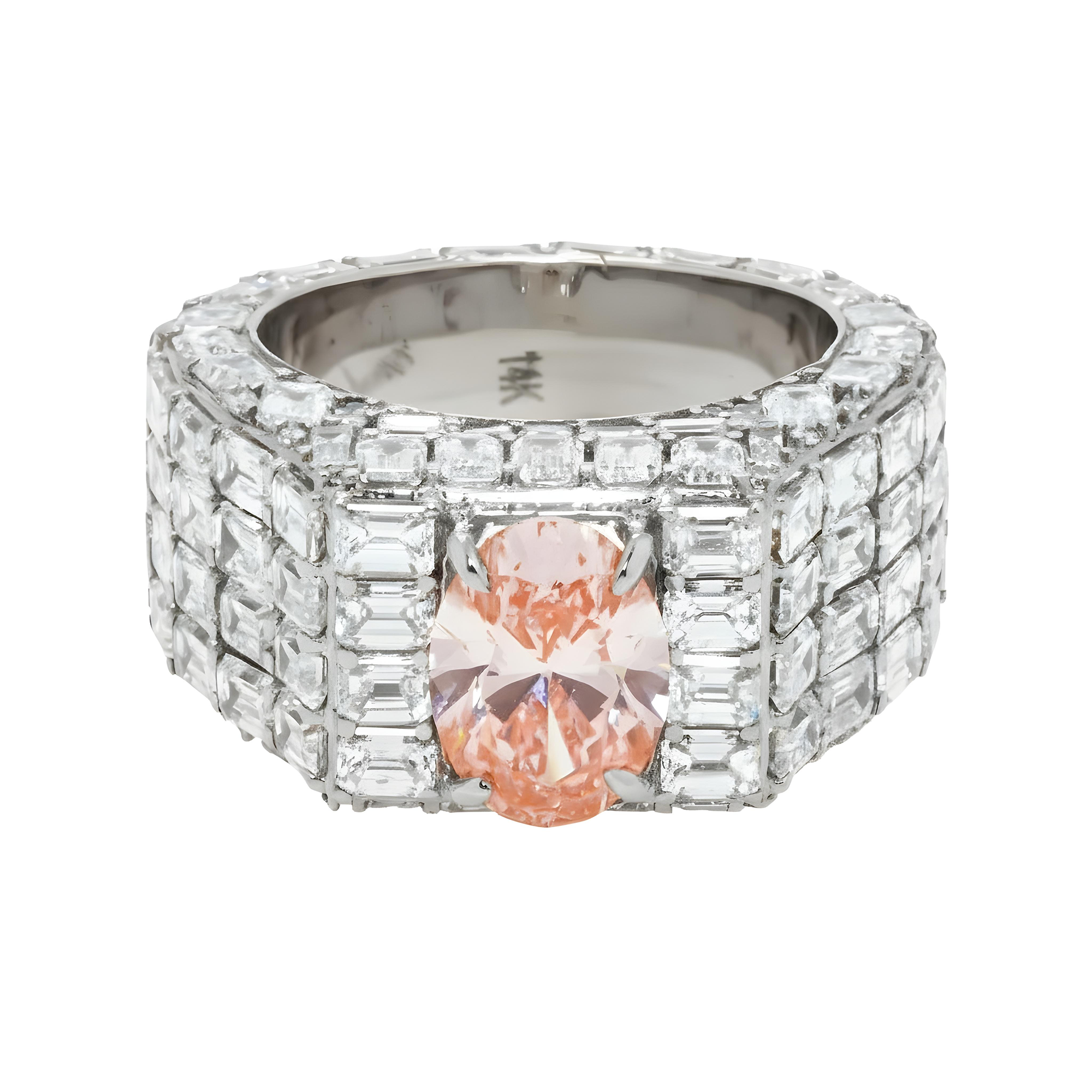 14K Rose Gold Emerald & Oval Cut Fancy Vivid Pink Diamond Ring 18.59ctw
