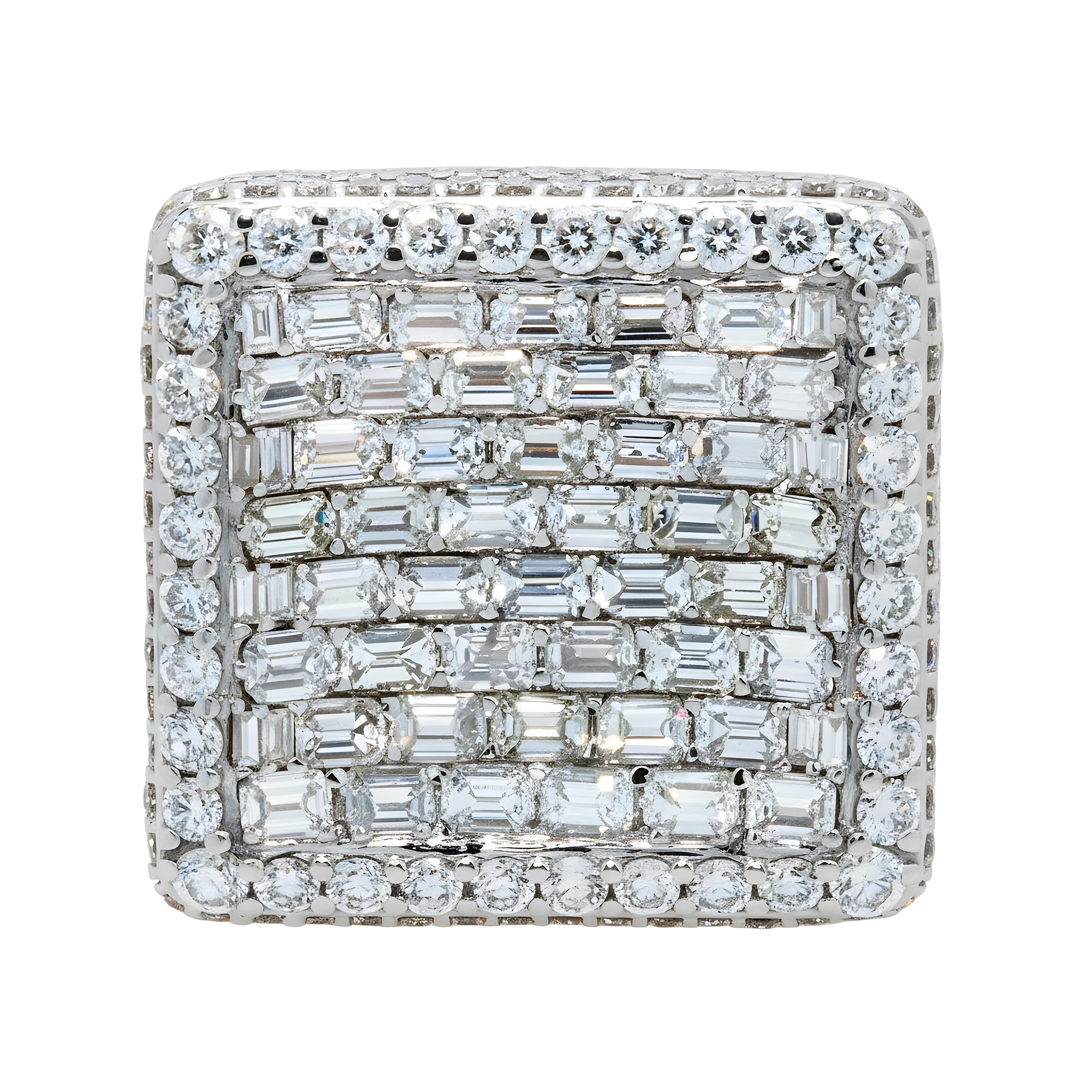 14K Rose Gold Emerald & Round Diamond Square Chandelier Ring 10.51ct