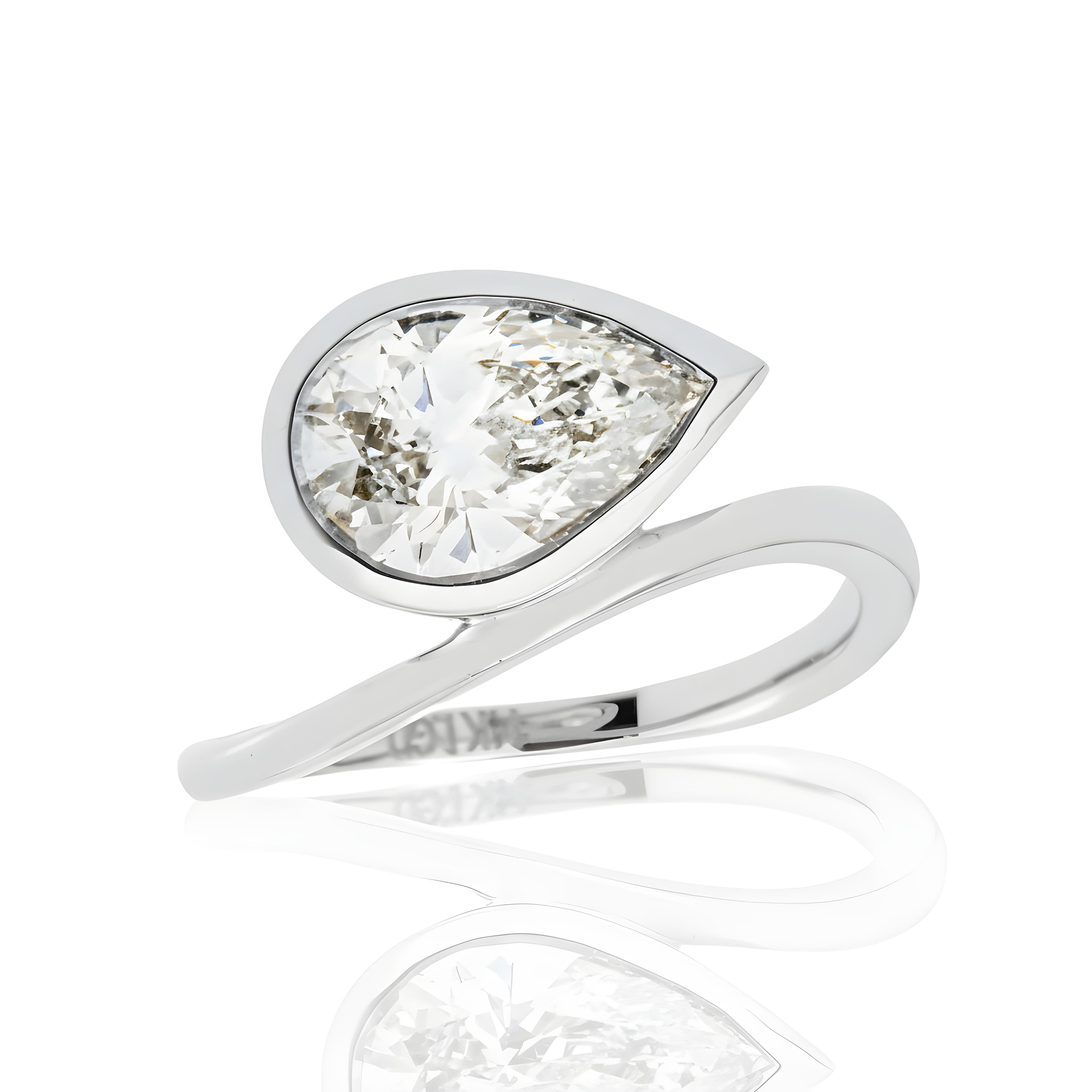 14K Yellow Gold Floating Bezel Set Pear Cut Diamond Ring 2.02ct