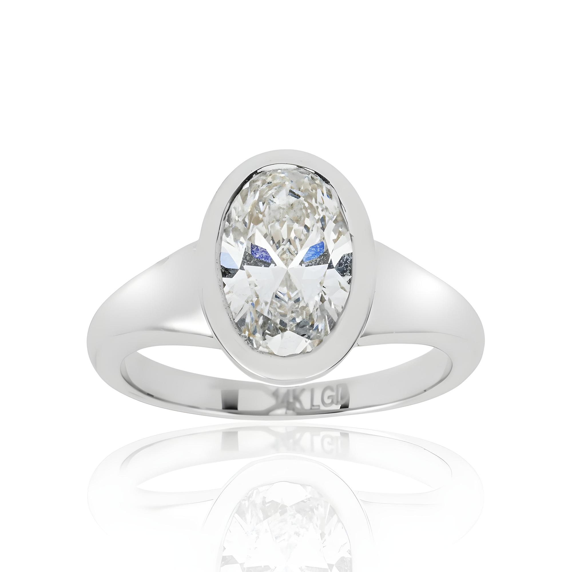 14K Yellow Gold Bezel Set Oval Cut Diamond Ring 2.22ct