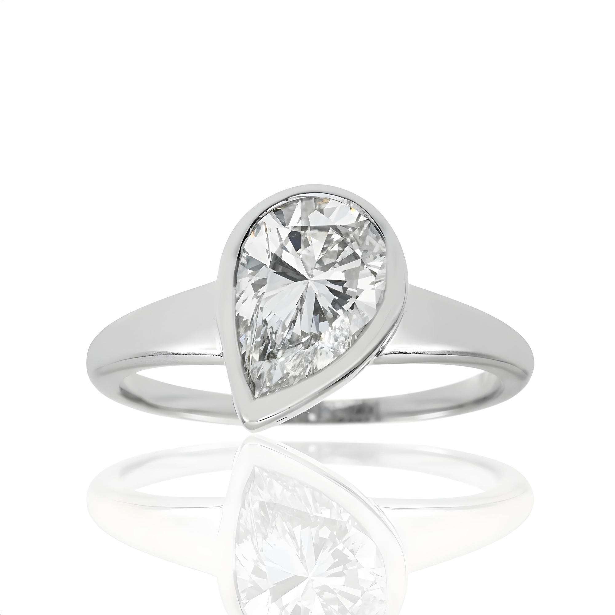 14K Yellow Gold Bezel Set Pear Cut Diamond Ring 1.18ct