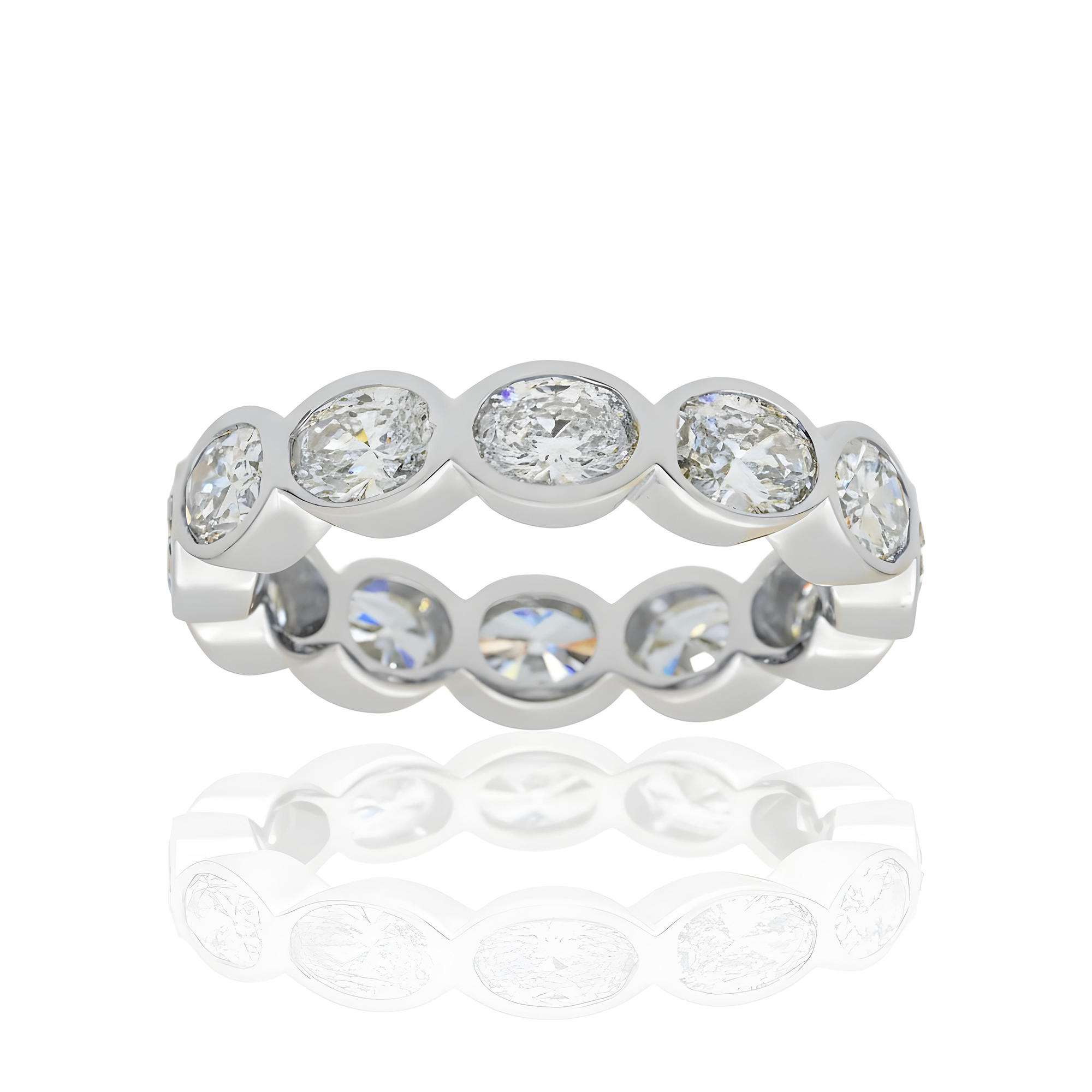 14K Yellow Gold Bezel Set Oval Cut Diamond Eternity Ring 3.03ct