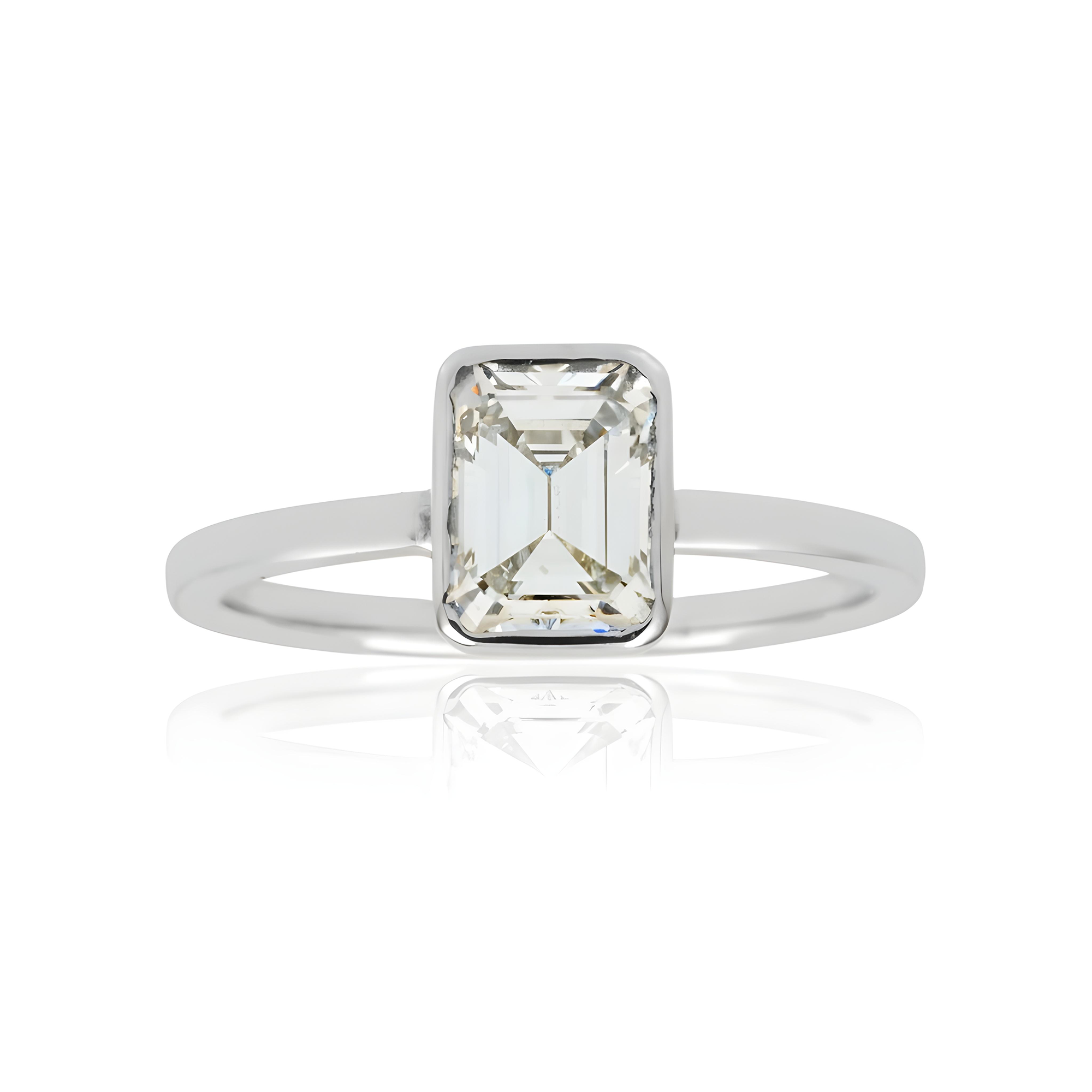 14K Yellow Gold Bezel Set Solitaire Emerald Cut Diamond Ring 1.09ct