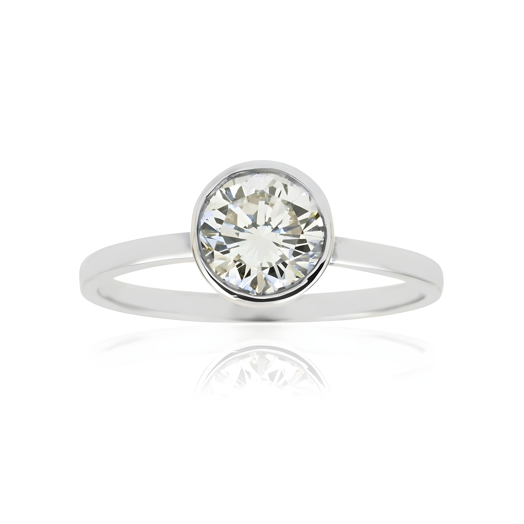 14K Yellow Gold Bezel Set Solitaire Round Diamond Ring 0.97ct