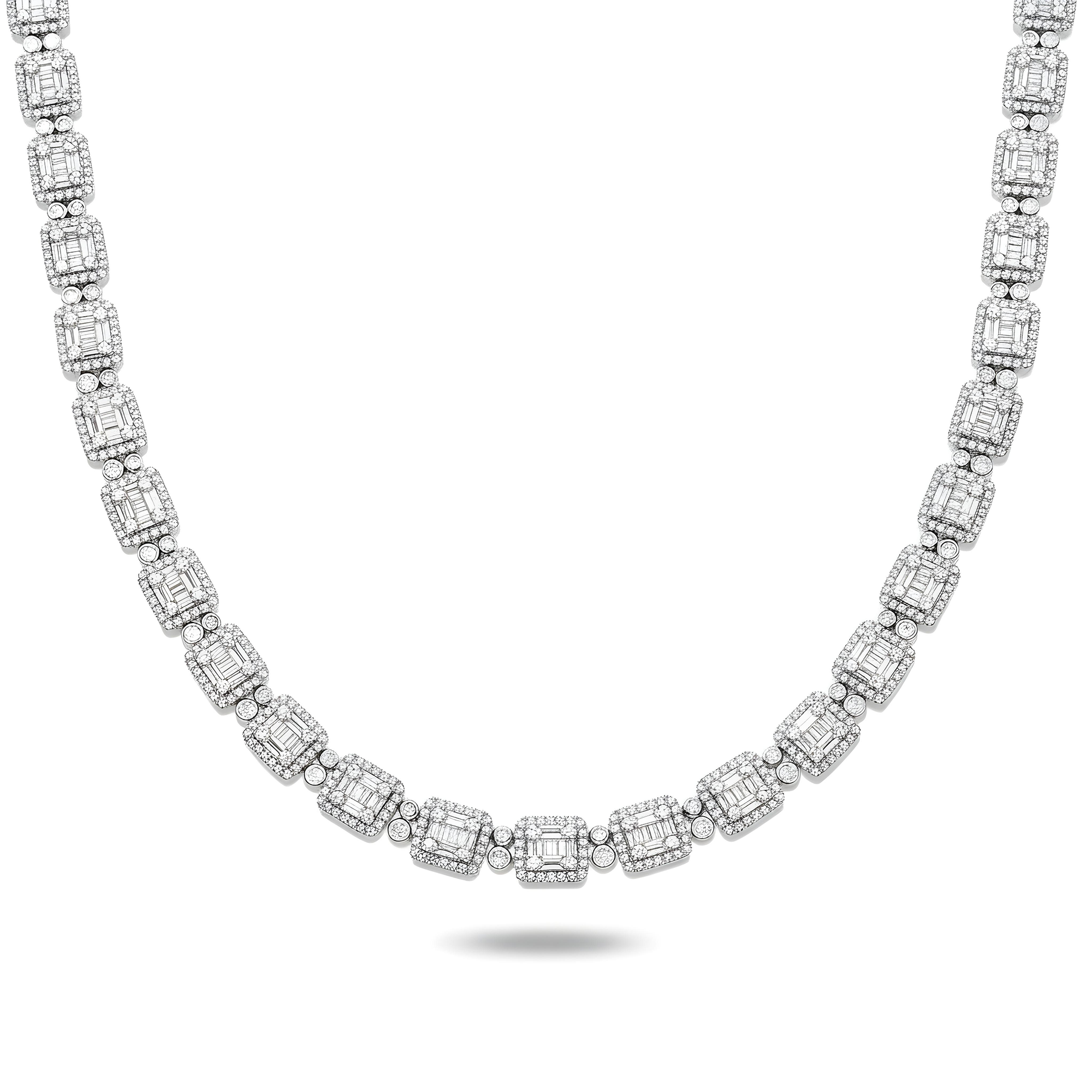 14K Two Tone Round & Baguette Cut Diamond Chain 14.62ct