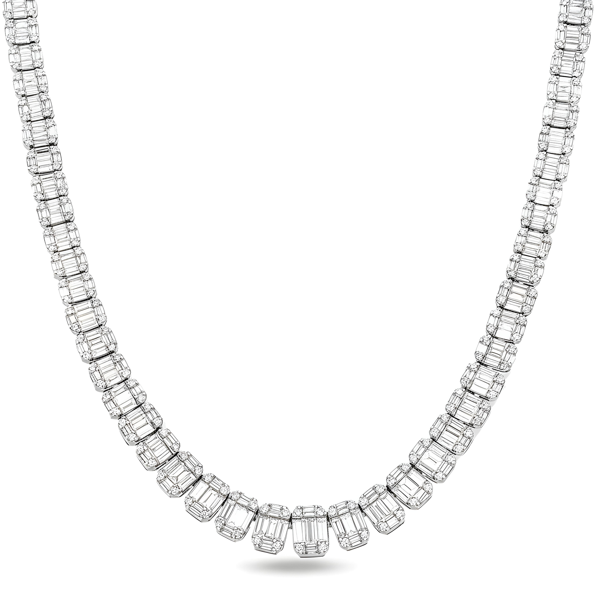 14K Yellow Gold Graduated Round & Baguette Cut Diamond Tennis Chain 22.65ct