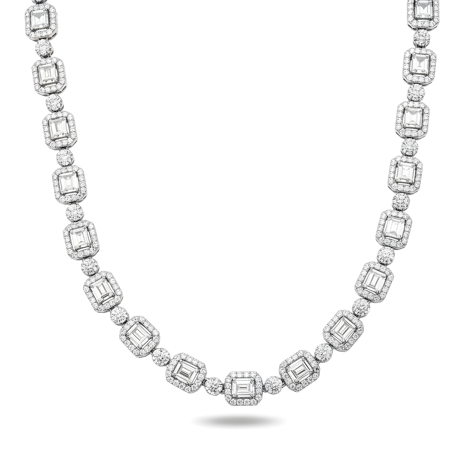 14K Rose Gold Round & Baguette Cut Diamond Tennis Chain 17.57ct