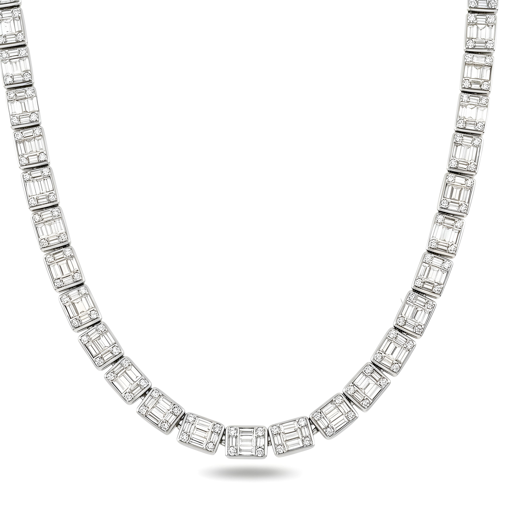 14K Rose Gold Round & Baguette Cut Diamond Chain 20.08ct