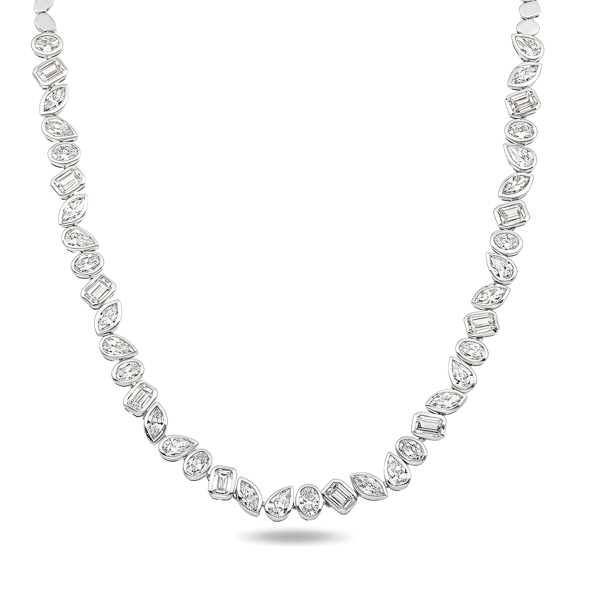 14K Yellow Gold Bezel Set Multi Cut Diamond Necklace 12.92ct